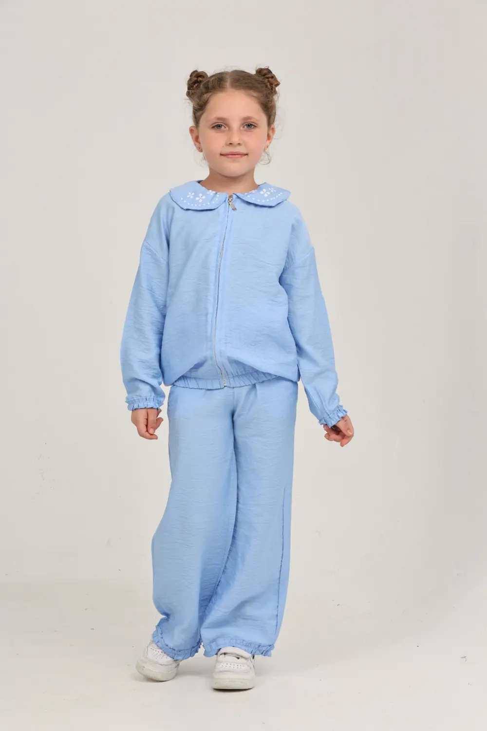 Kız Çocuk 2'li Takım Baskılı Kapüşonlu Fermuarlı Cepli Sweatshirt