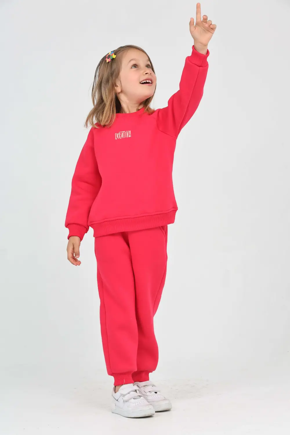 Kız Çocuk 2'li Takım Bisiklet Yaka Sweatshirt & Beli Paçası Lasti