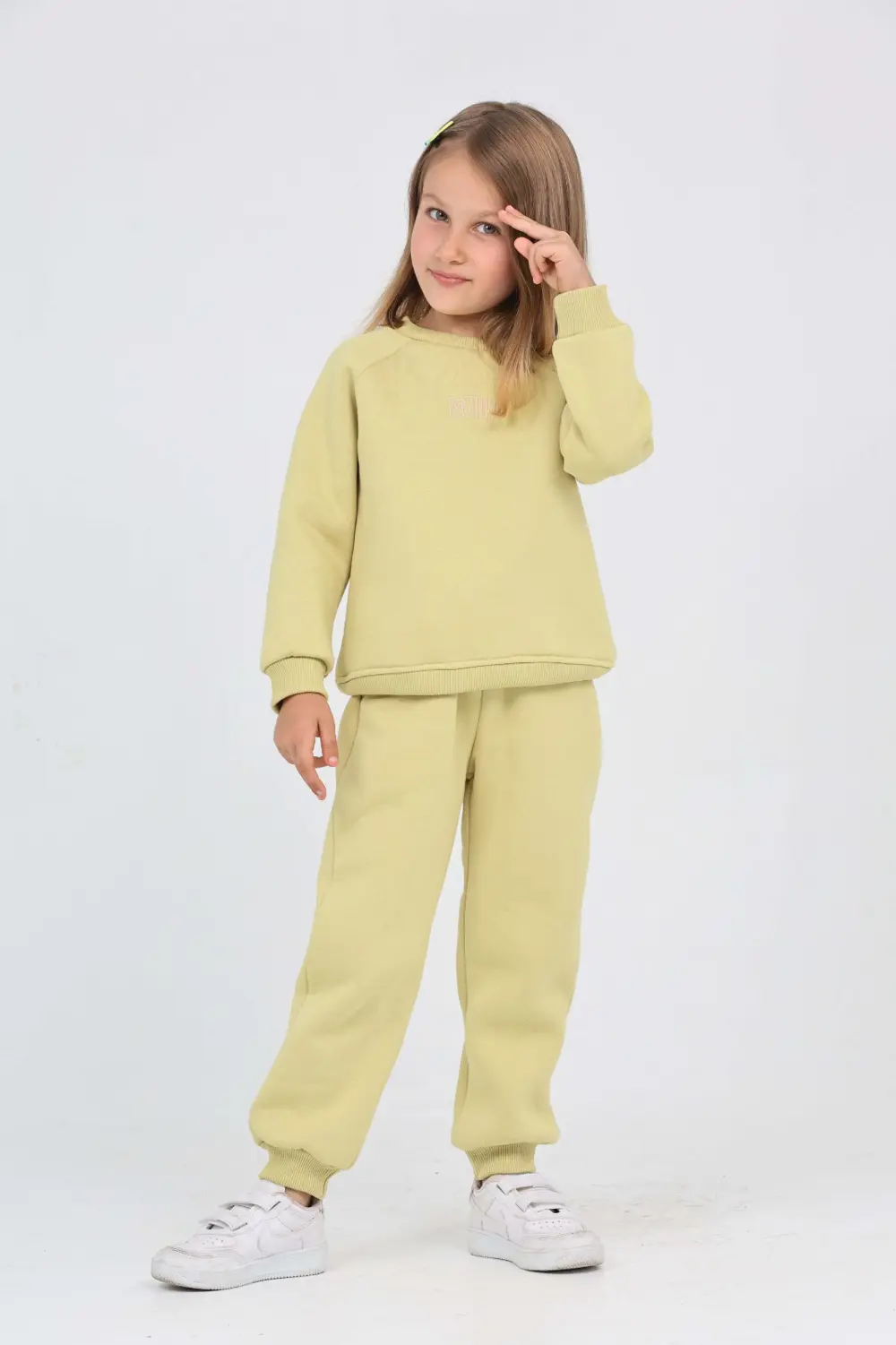 Kız Çocuk 2'li Takım Bisiklet Yaka Sweatshirt & Beli Paçası Lasti