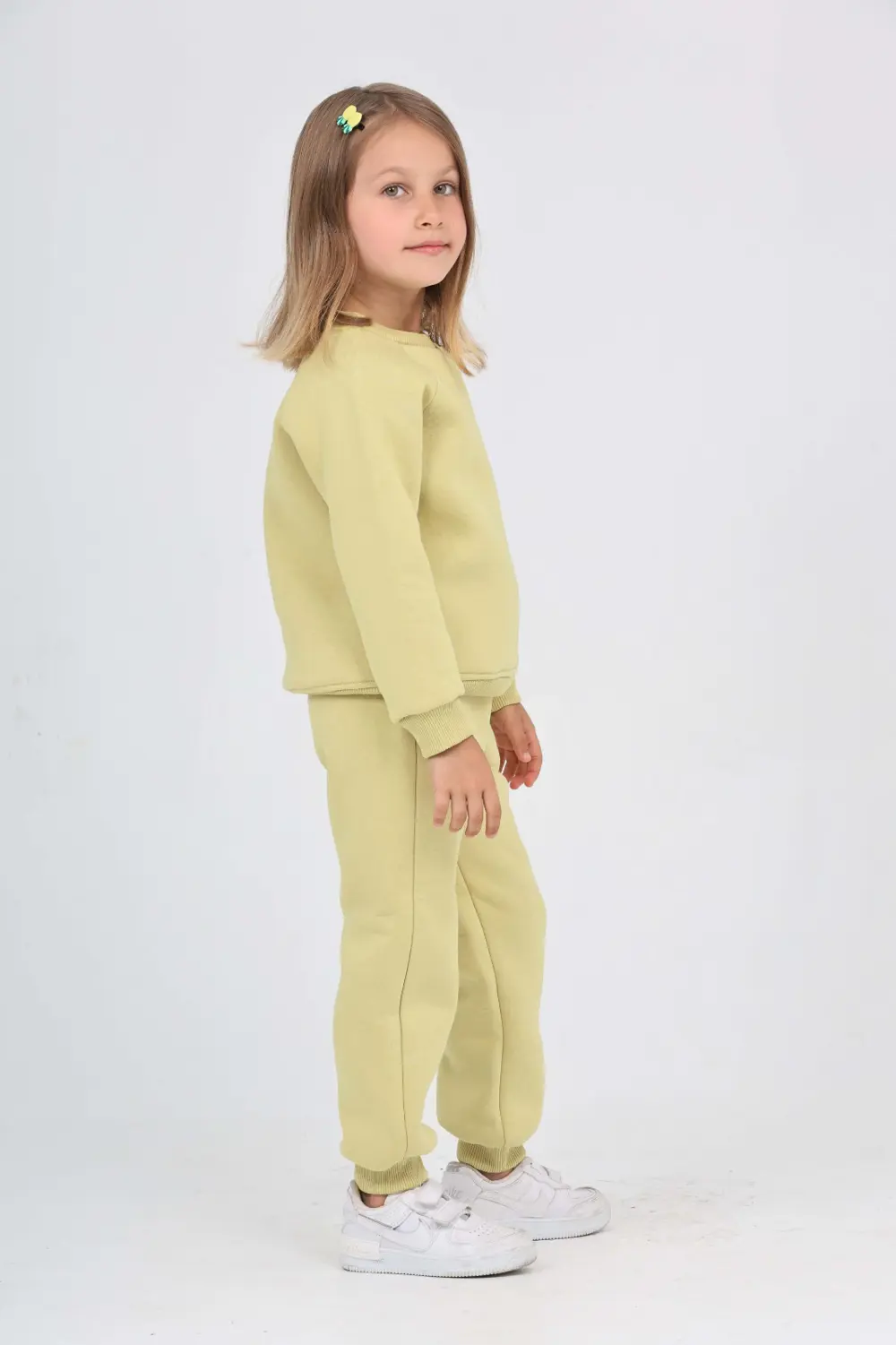 Kız Çocuk 2'li Takım Bisiklet Yaka Sweatshirt & Beli Paçası Lasti