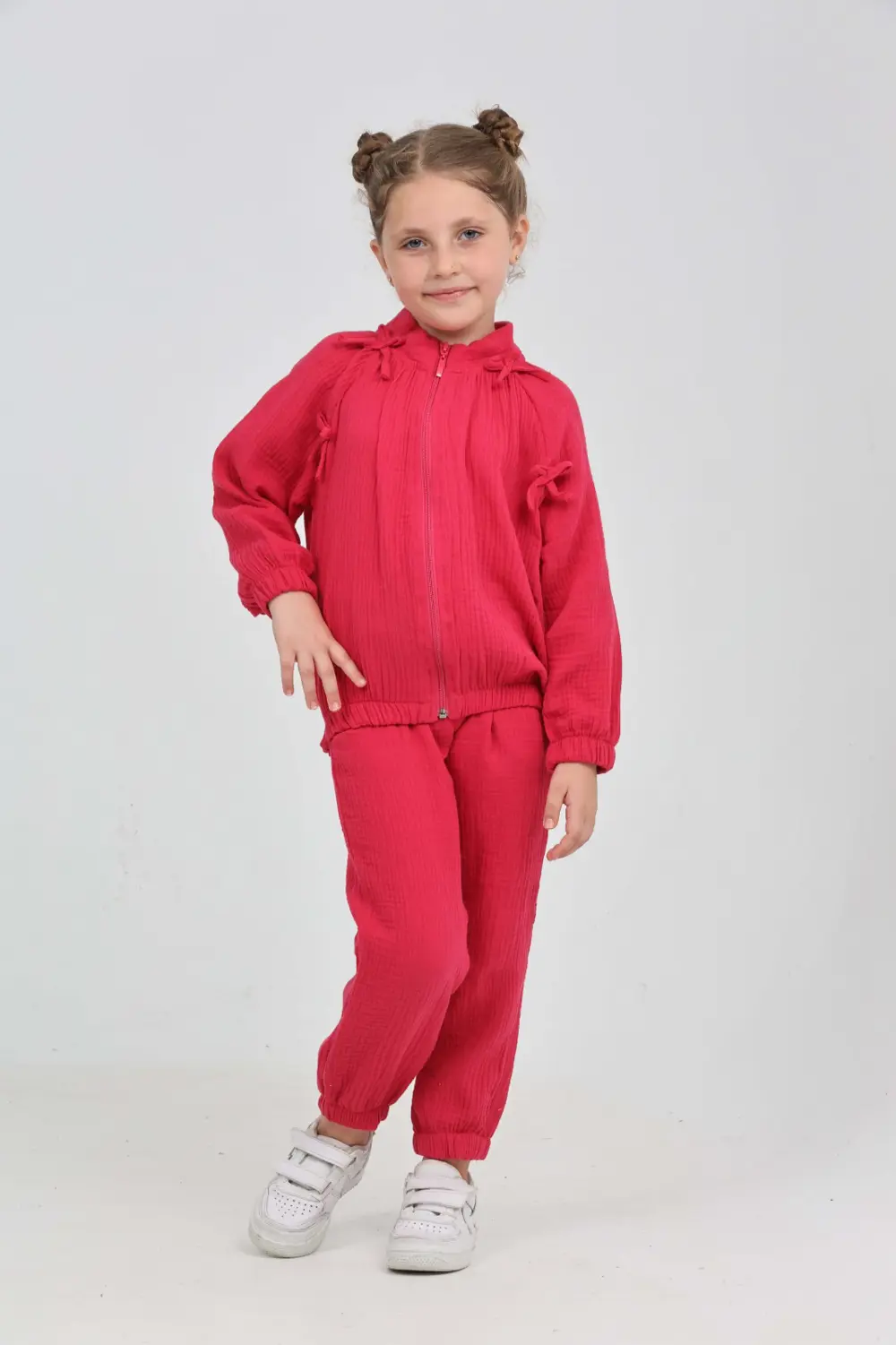 Kız Çocuk 2'li Takım Dik Yaka Fermuarlı Reglan Kol Sweatshirt & B