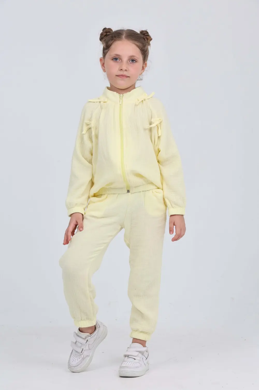 Kız Çocuk 2'li Takım Dik Yaka Fermuarlı Reglan Kol Sweatshirt & B