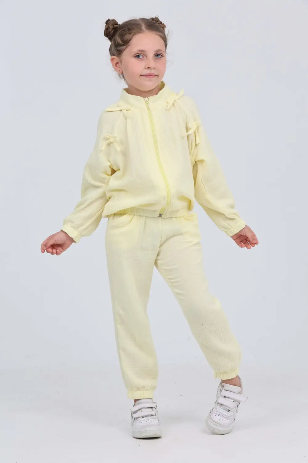 Kız Çocuk 2'li Takım Dik Yaka Fermuarlı Reglan Kol Sweatshirt & B