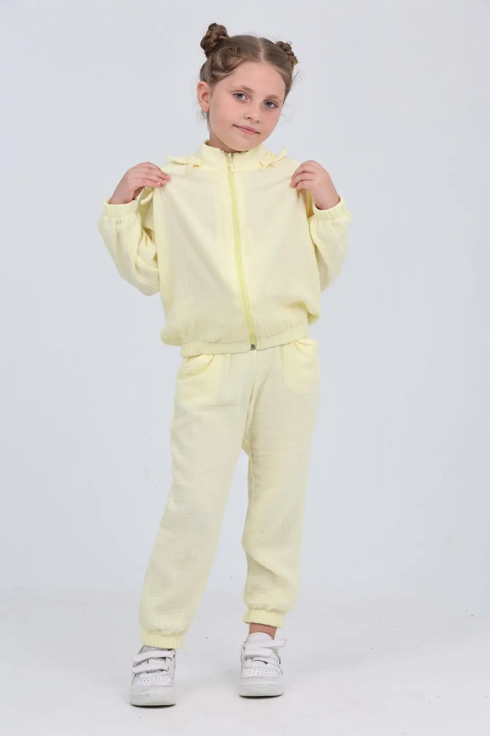 Kız Çocuk 2'li Takım Dik Yaka Fermuarlı Reglan Kol Sweatshirt & B