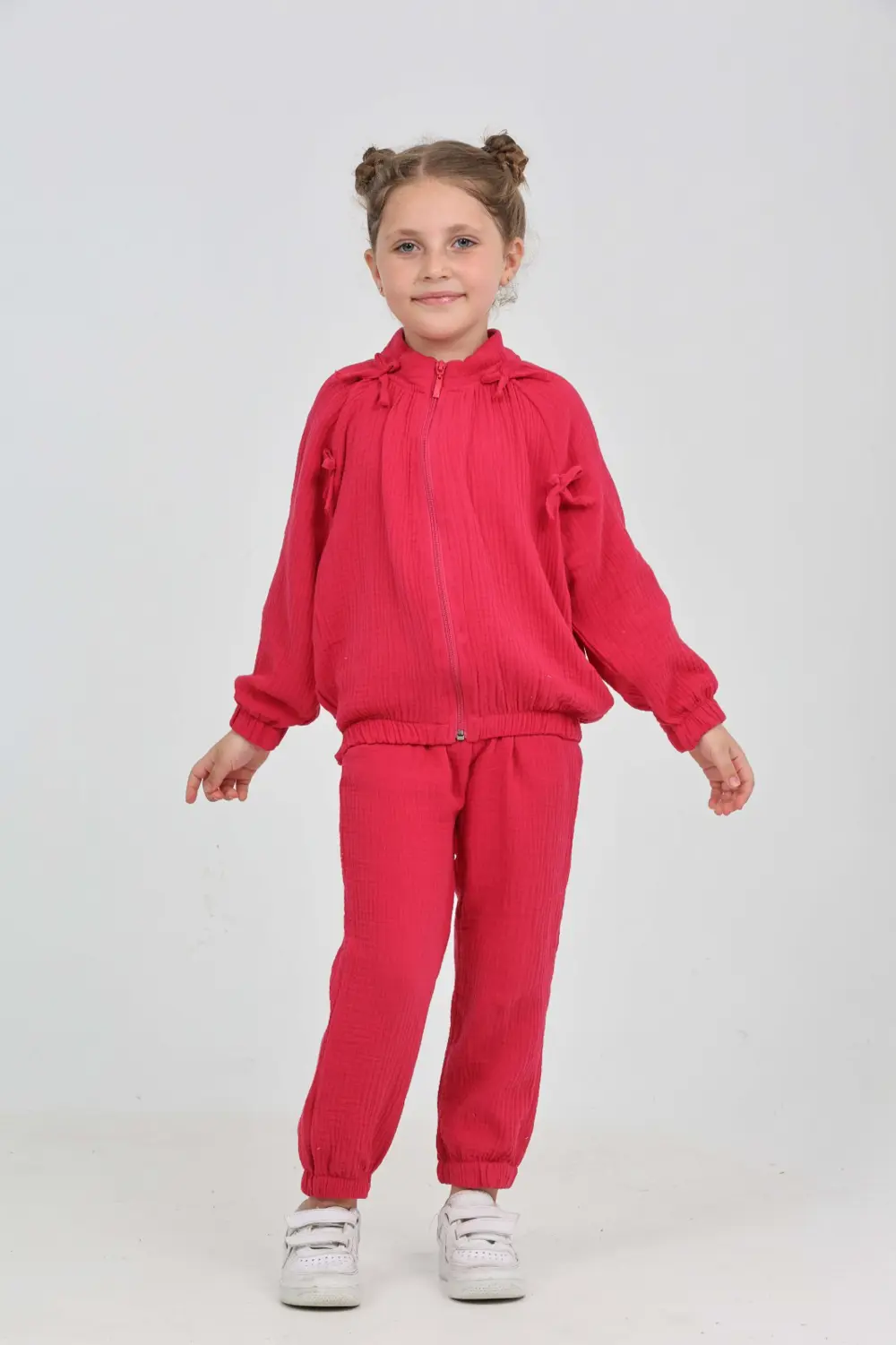 Kız Çocuk 2'li Takım Dik Yaka Fermuarlı Reglan Kol Sweatshirt & B