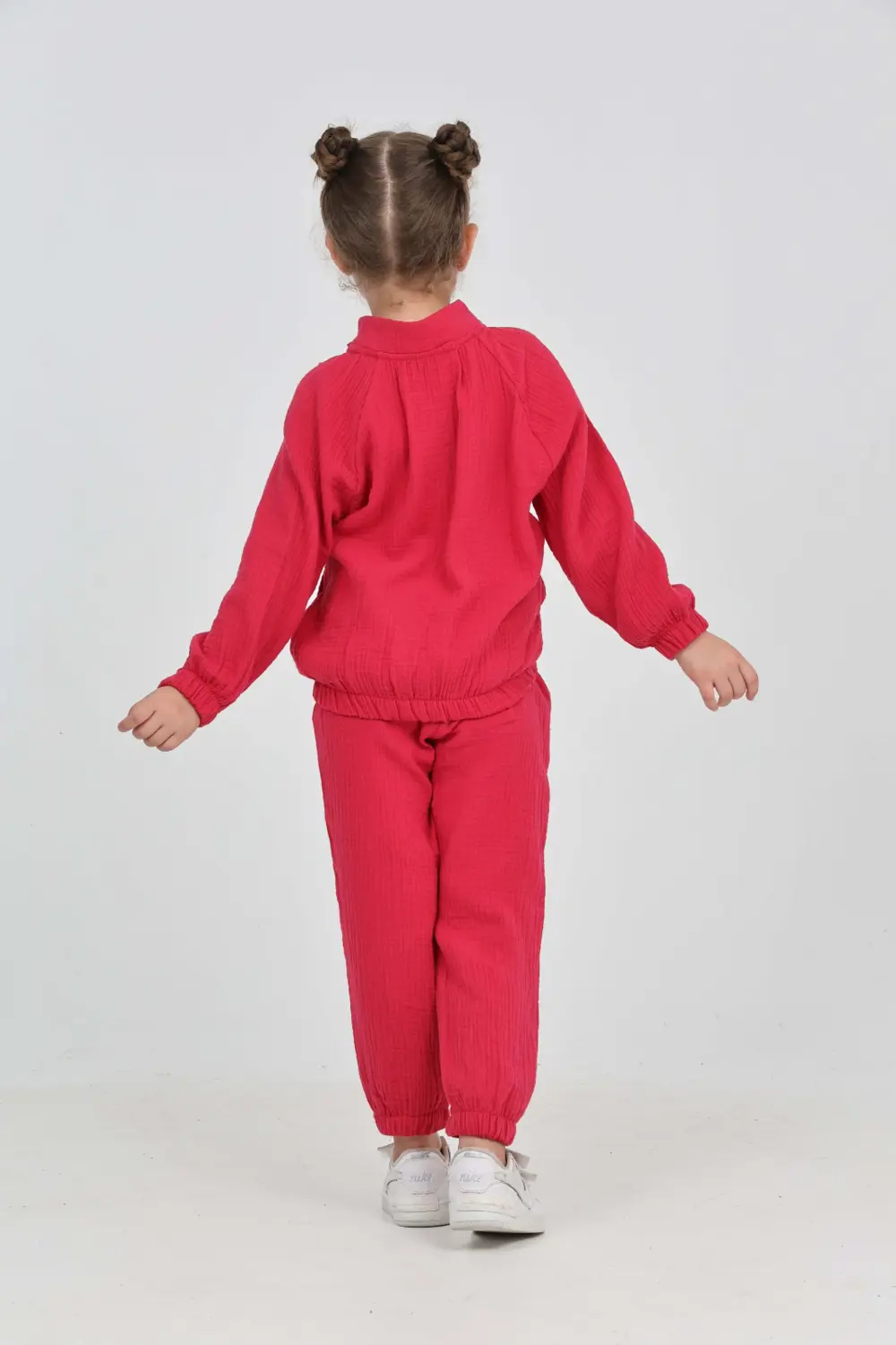 Kız Çocuk 2'li Takım Dik Yaka Fermuarlı Reglan Kol Sweatshirt & B
