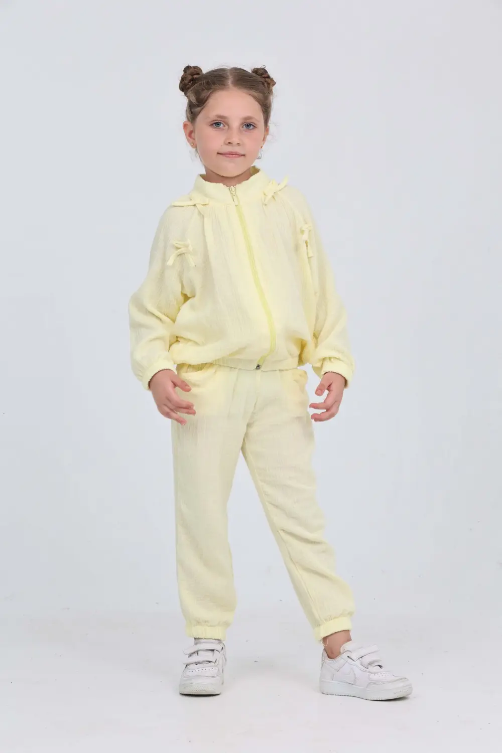 Kız Çocuk 2'li Takım Dik Yaka Fermuarlı Reglan Kol Sweatshirt & B