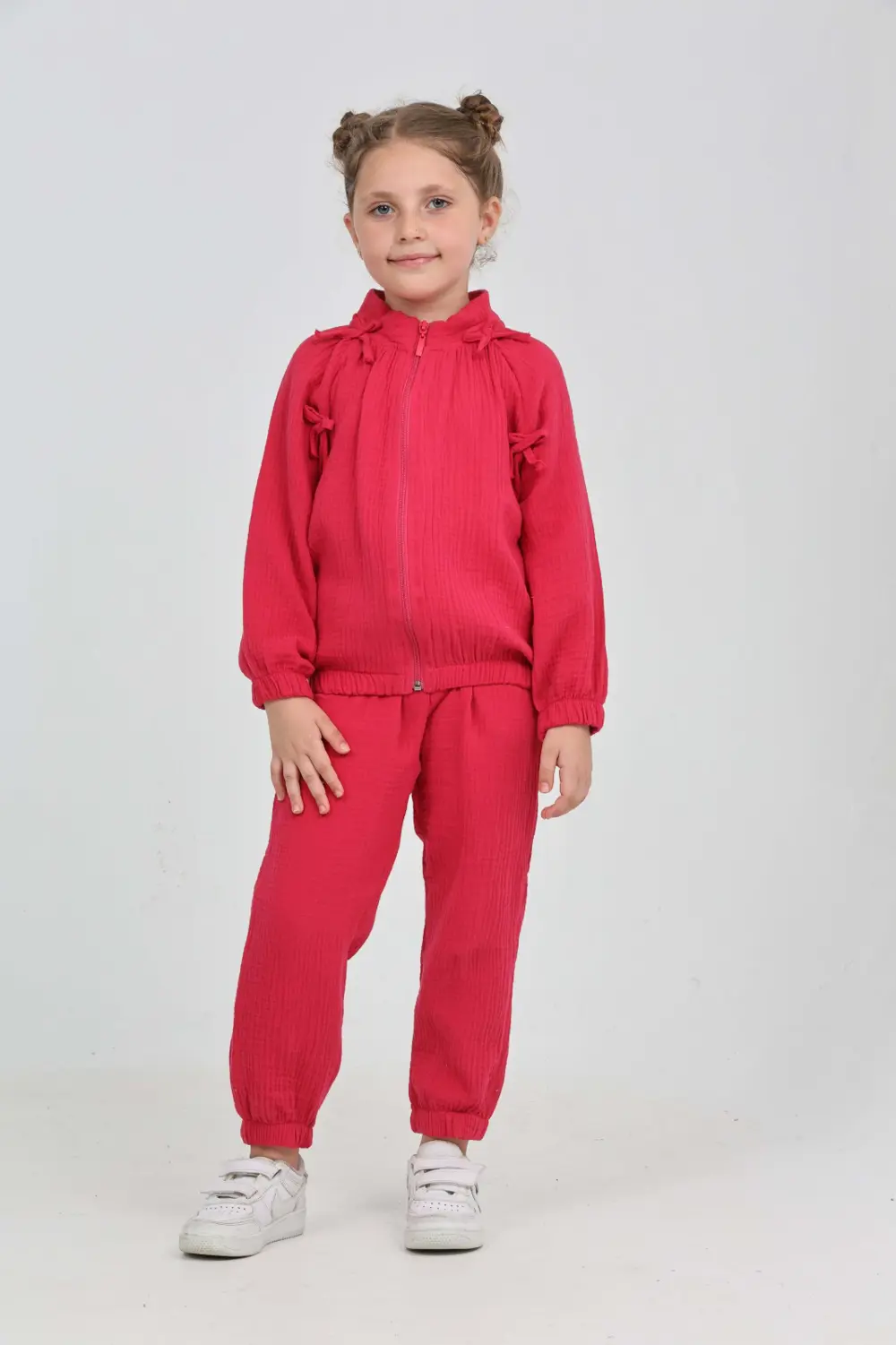 Kız Çocuk 2'li Takım Dik Yaka Fermuarlı Reglan Kol Sweatshirt & B