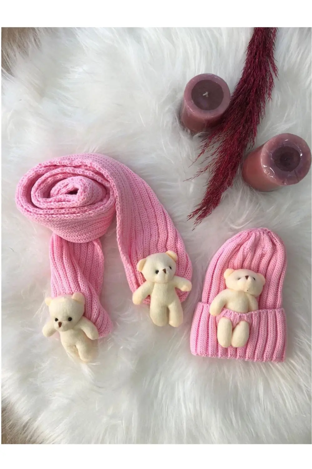 Kız Çocuk Ayıcıklı Atkı Bere Takımı 4/14 yaş