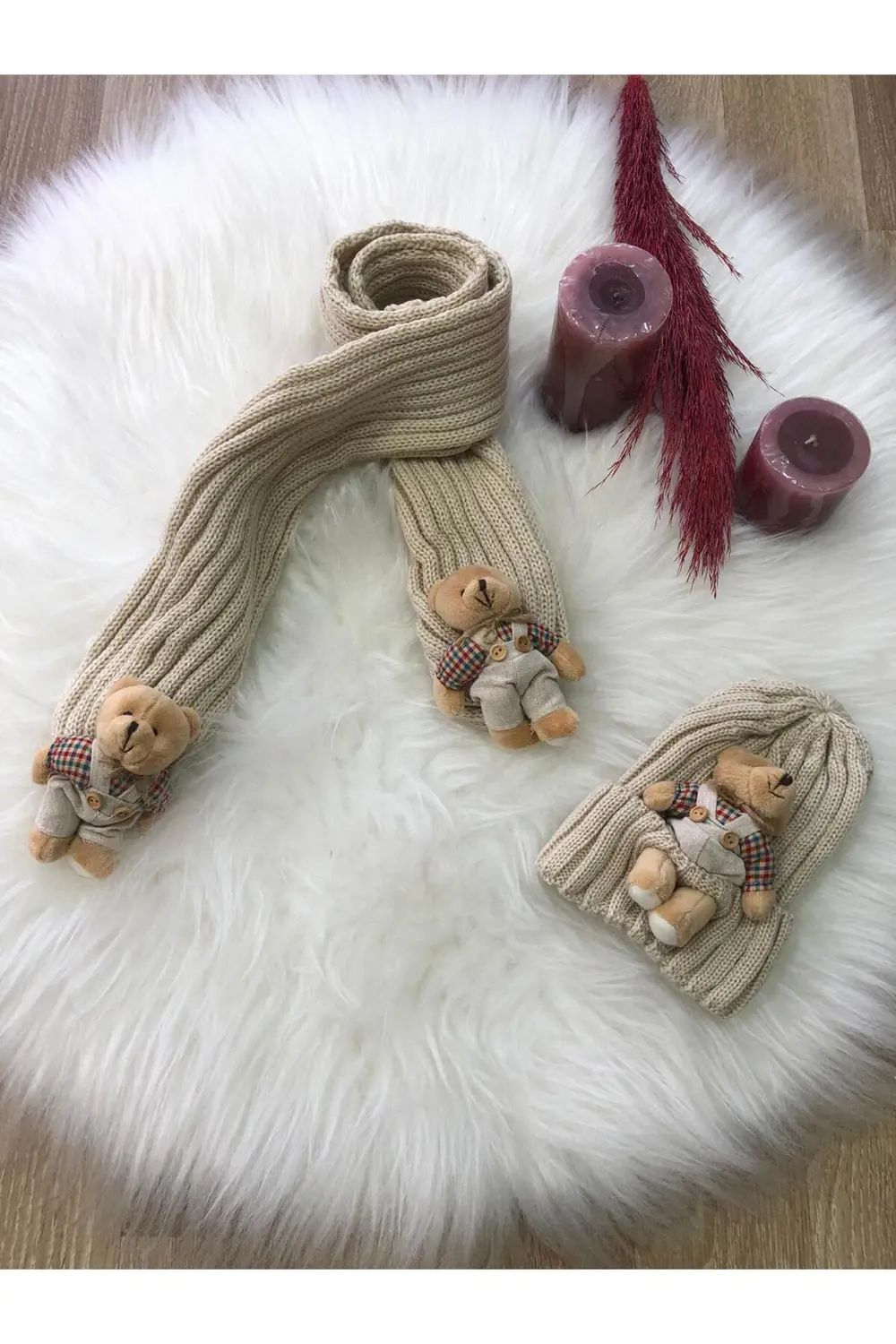 Kız Çocuk Ayıcıklı Atkı Bere Takımı 4/14 yaş