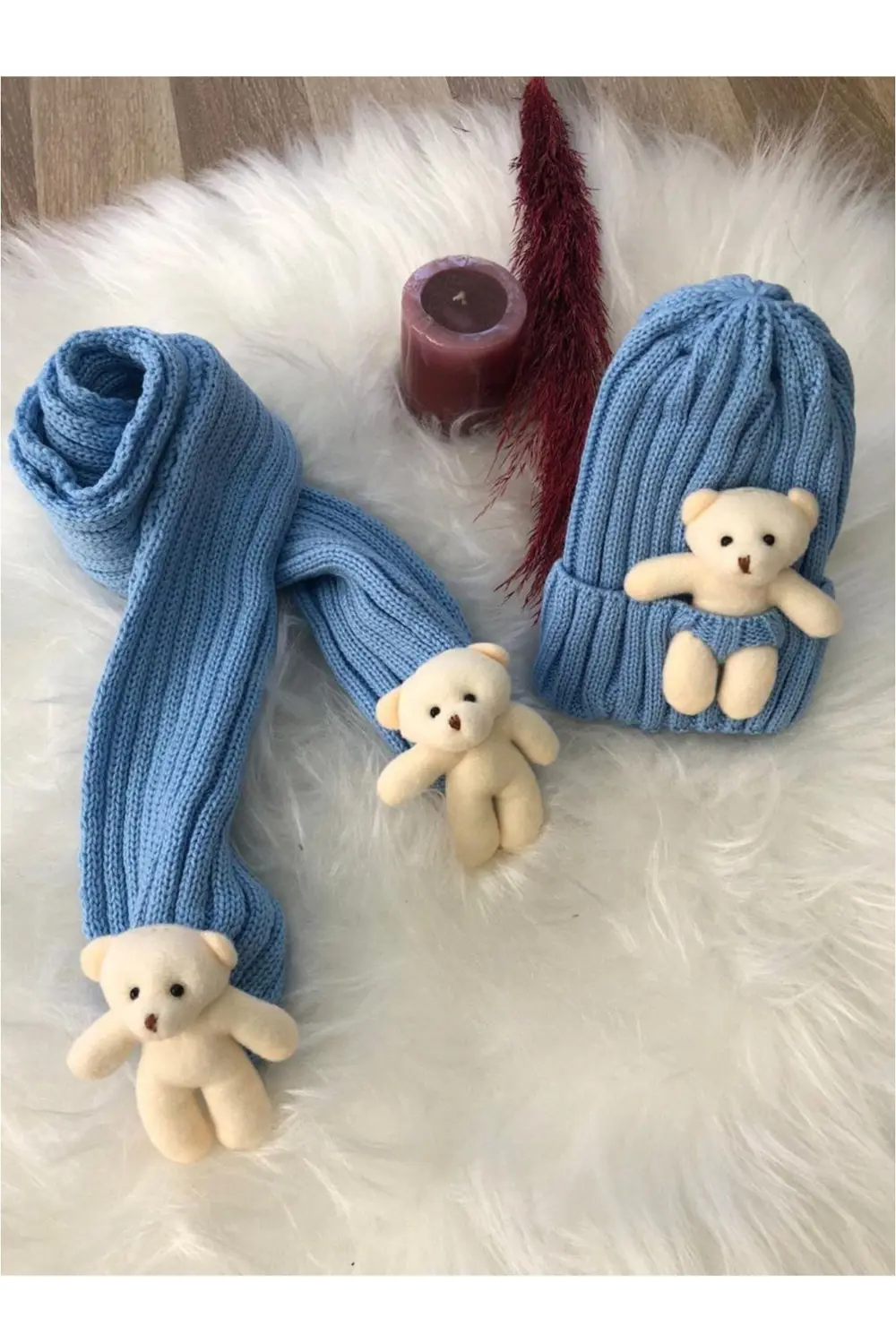 Kız Çocuk Ayıcıklı Atkı Bere Takımı 4/14 yaş