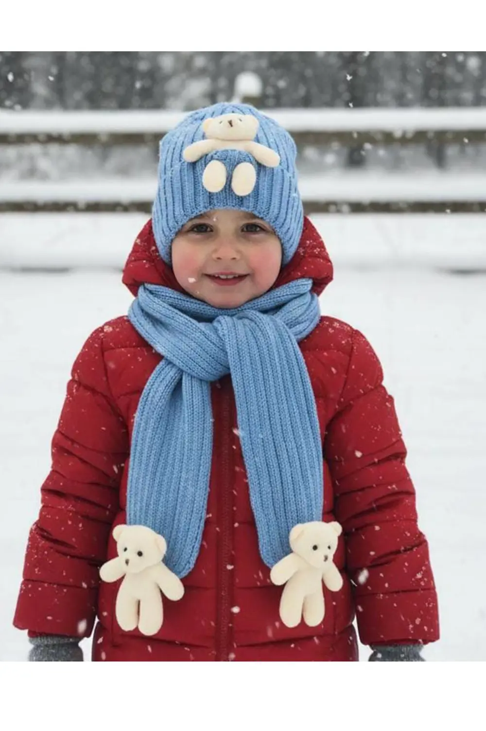 Kız Çocuk Ayıcıklı Atkı Bere Takımı 4/14 yaş