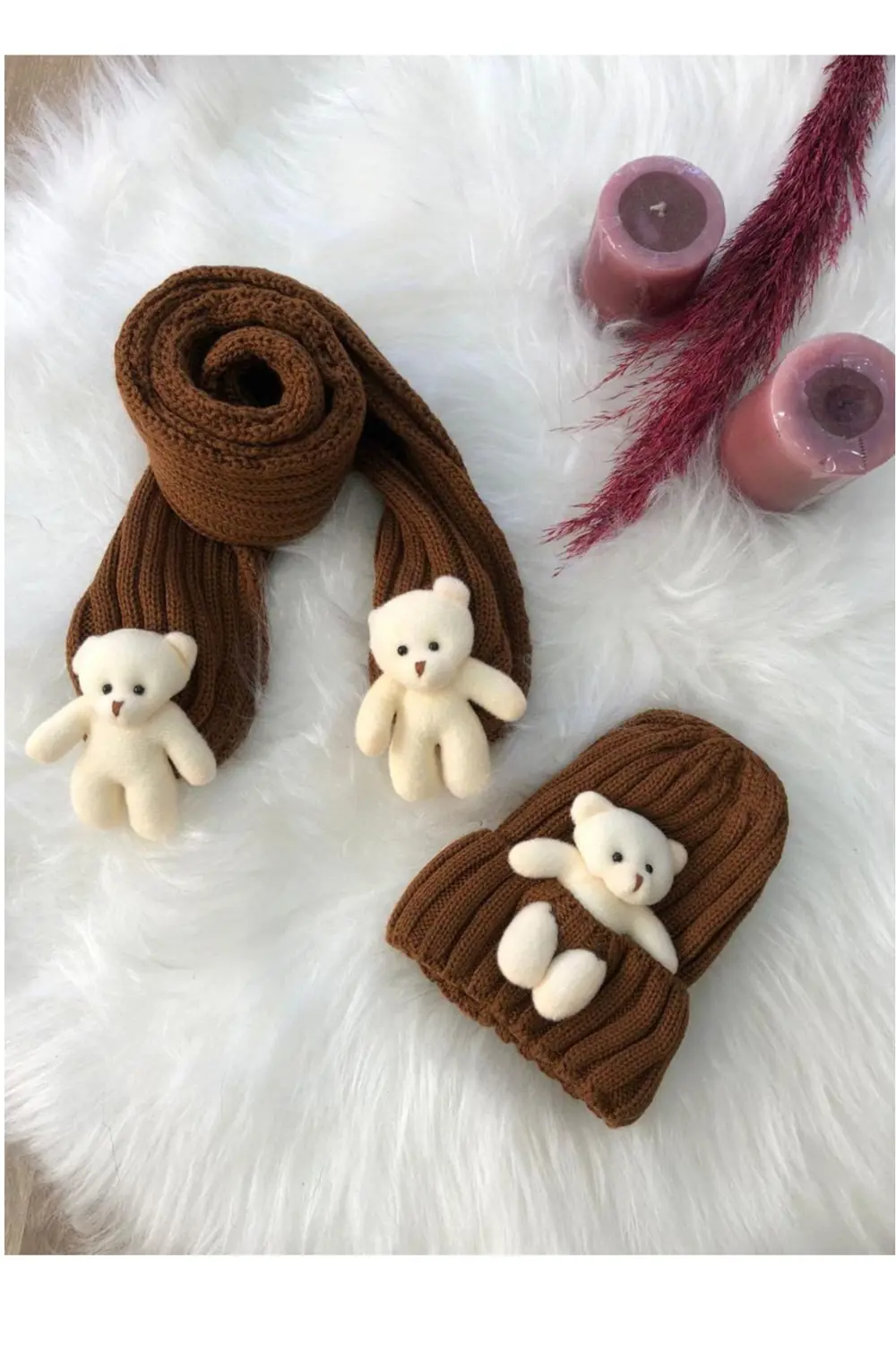 Kız Çocuk Ayıcıklı Atkı Bere Takımı 4/14 yaş