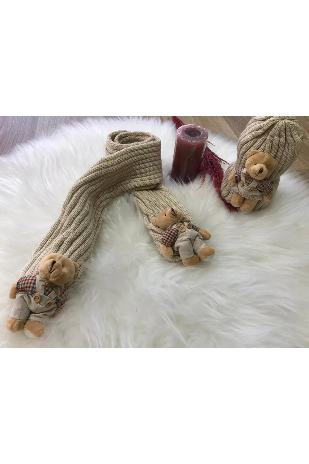 Kız Çocuk Ayıcıklı Atkı Bere Takımı 4/14 yaş