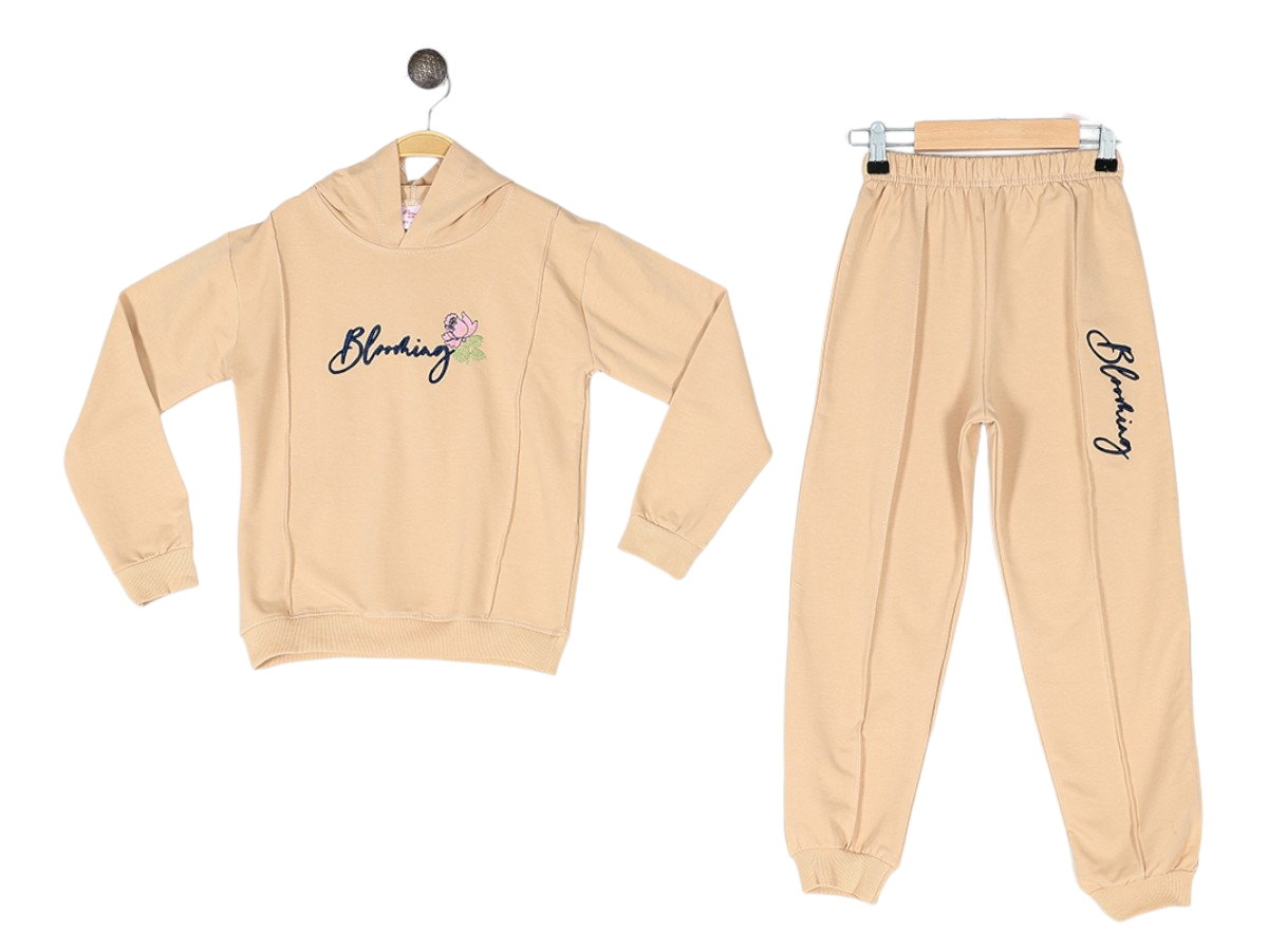 Kız Çocuk Baskılı Kapşonlu  2 İp 5/8 Yaş  Eşofman Takımı