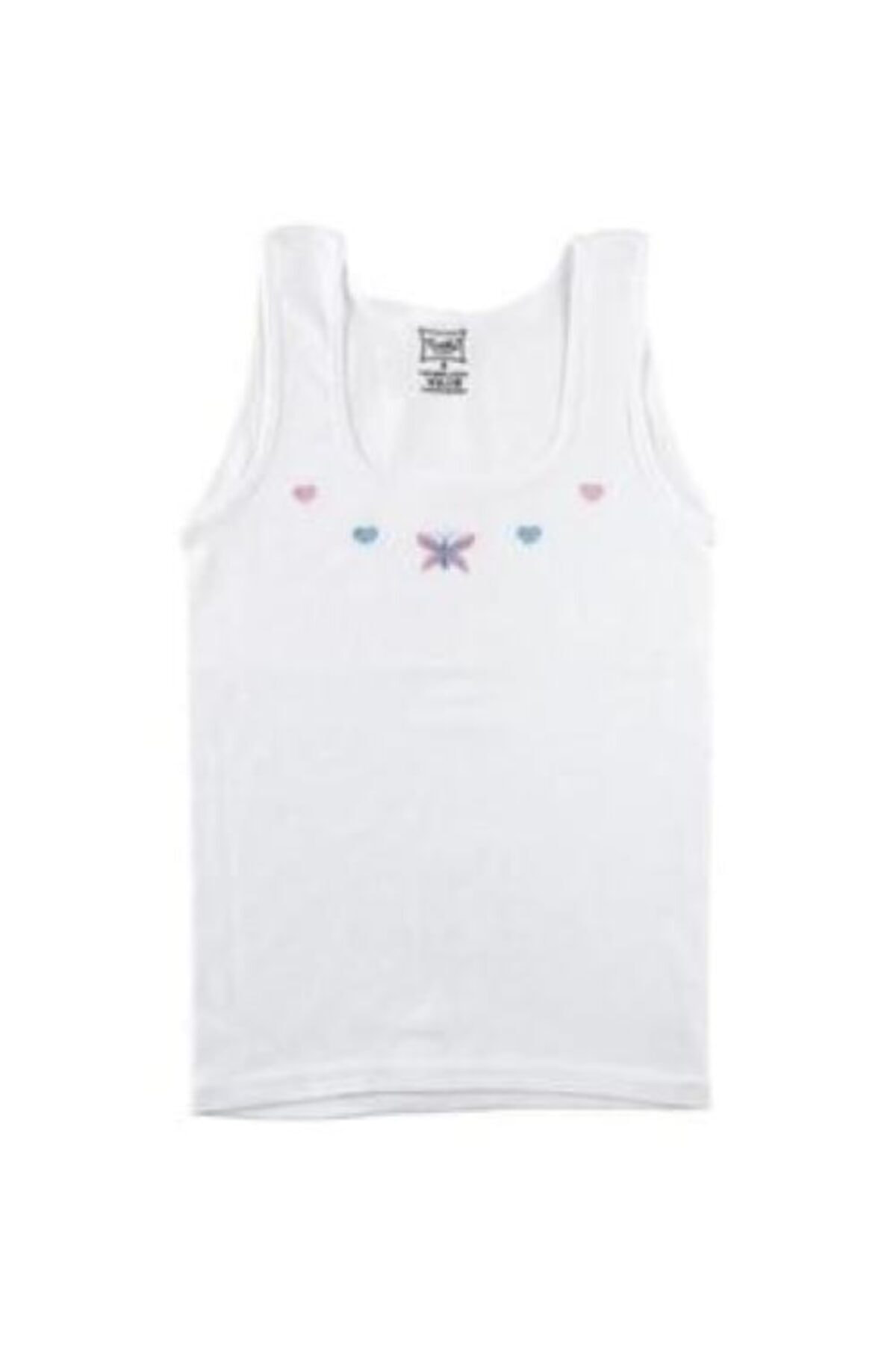 Kız Çocuk Beyaz Geniş Askılı Işlemeli Atlet 3 Adet