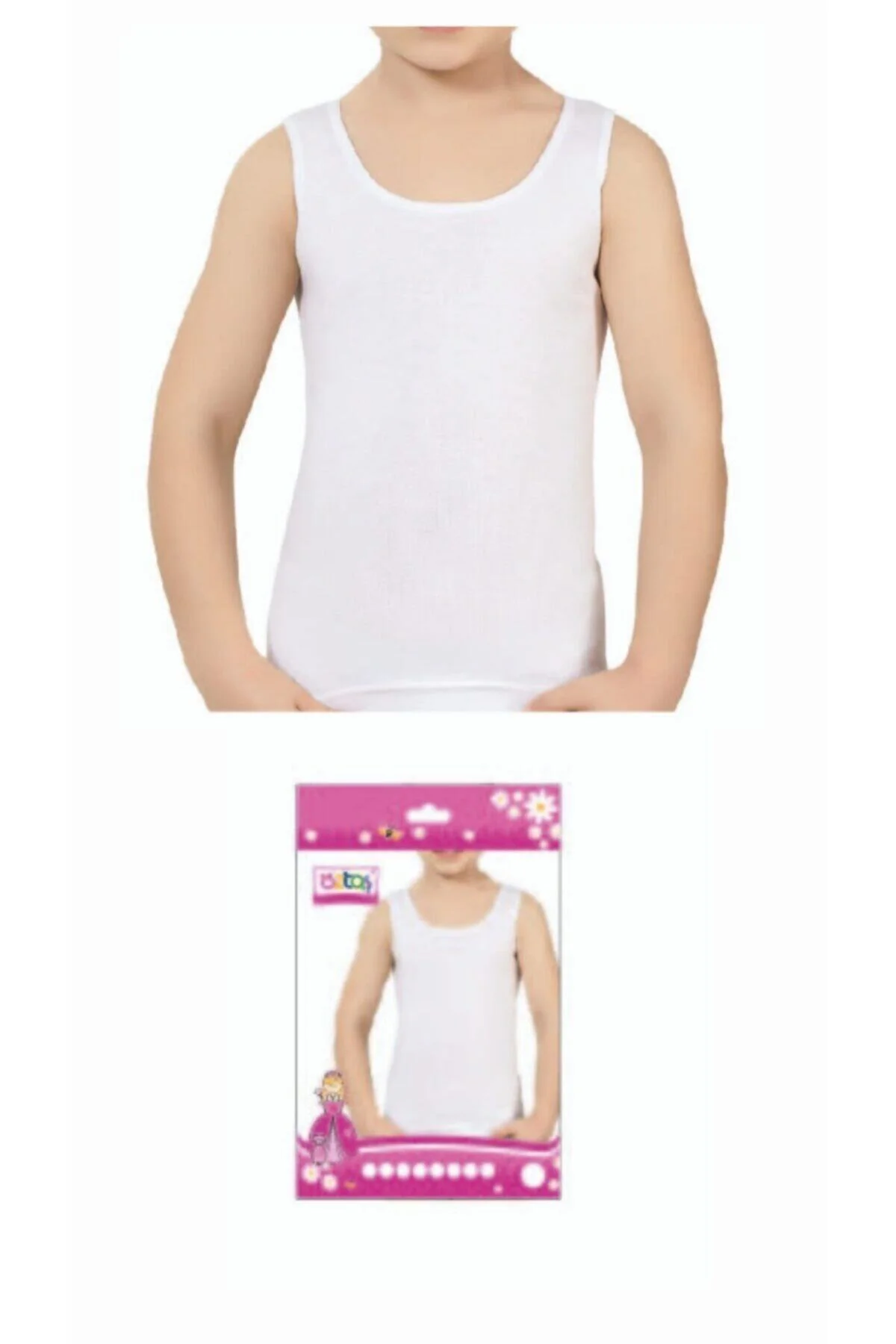 Kız Çocuk Beyaz Ribana Geniş Askılı Atlet