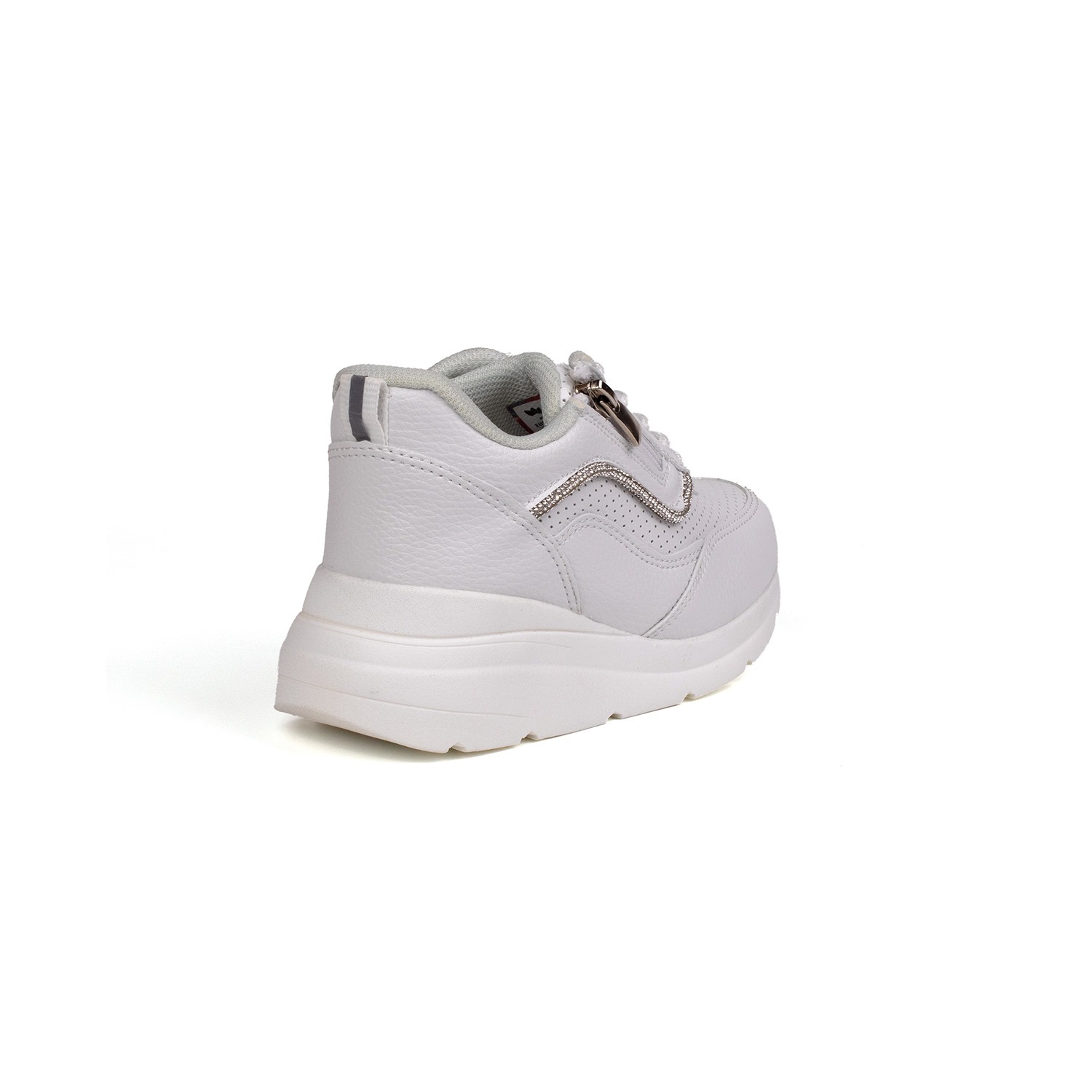 Kız Çocuk Beyaz Fermuarlı Bağcıklı Taşlı Sneaker Dolgu Taban Raha