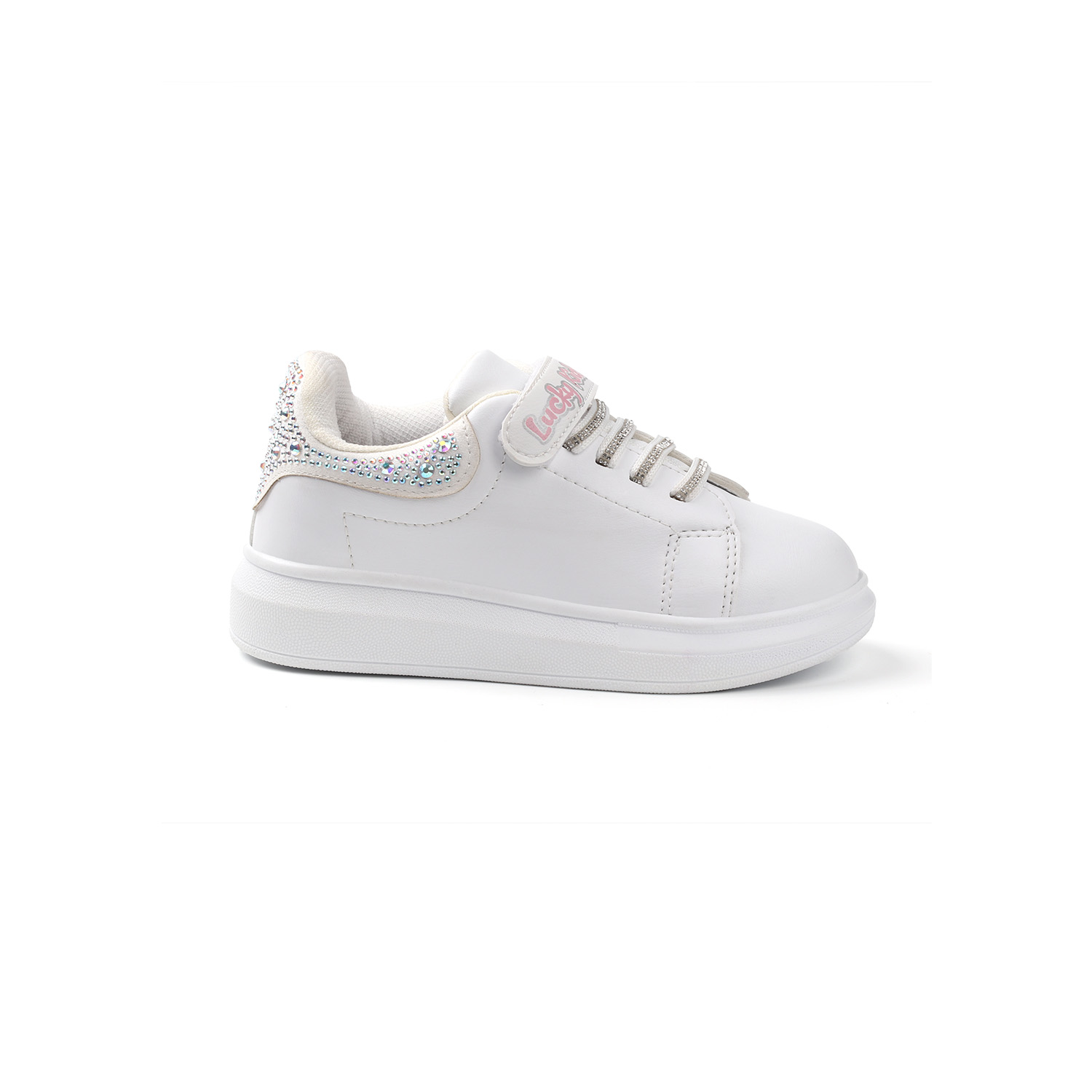 Kajila Kiz Çocuk Beyaz Taşli Cirtli Bağcikli Sneaker Günlük Rahat Spor A
