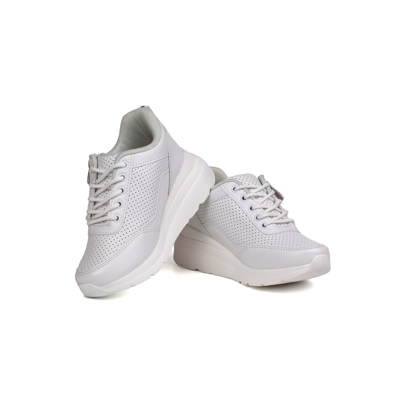 Kız Çocuk Beyaz Fermuarlı Bağcıklı Taşlı Sneaker Dolgu Taban Raha