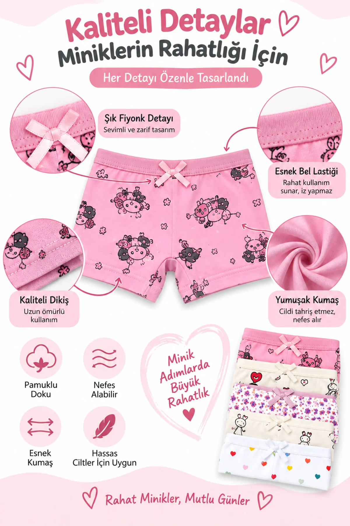 Kız Çocuk Boxer Likralı Pamuklu Esnek Rahat Desenli Külot 2-4-6-8-10 Beden Kız Çocuk Boxer Likralı Pamuklu Esnek Rahat Desenli Külot 2-4-6-8-10 Beden