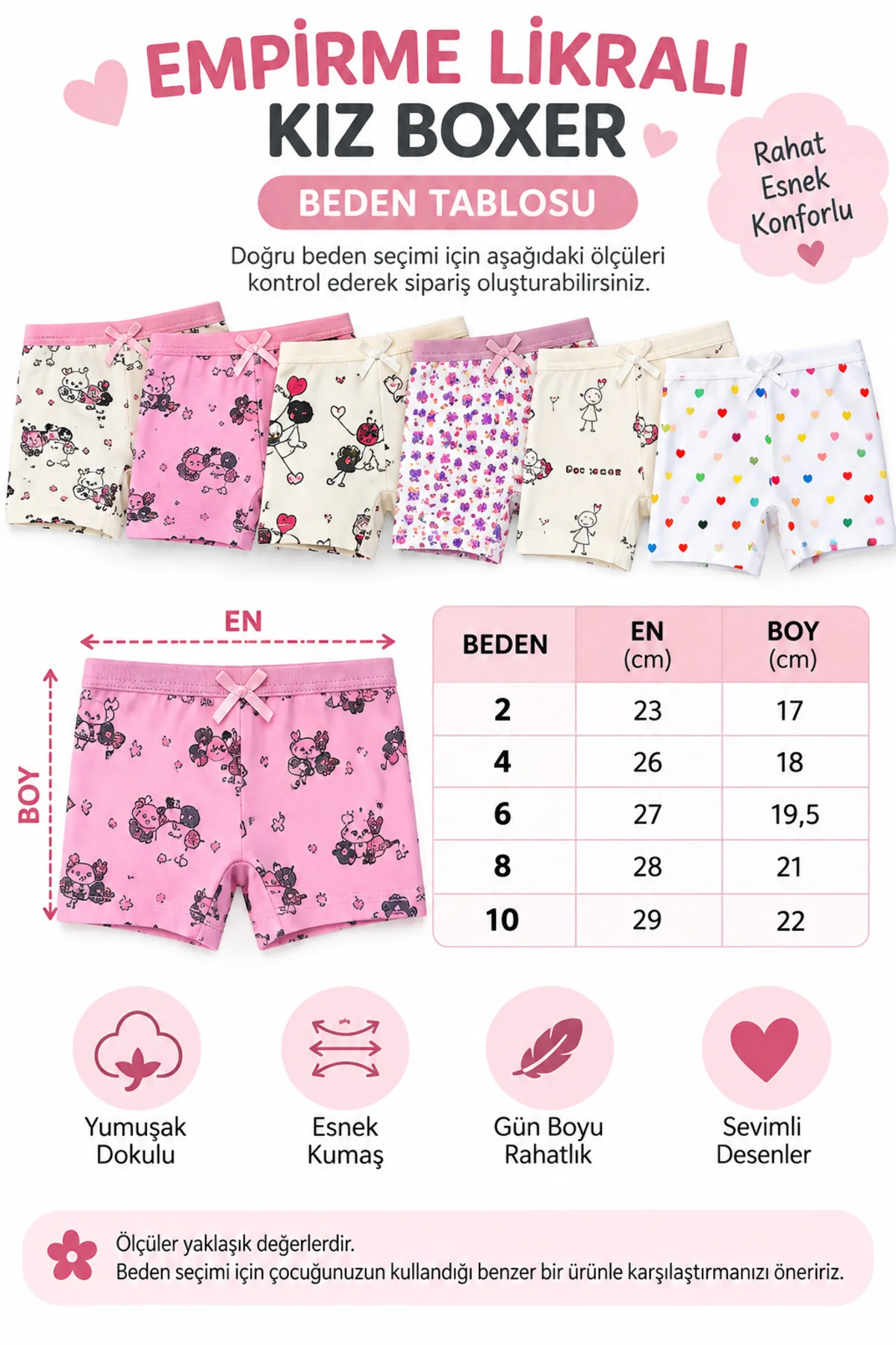 Kız Çocuk Boxer Likralı Pamuklu Esnek Rahat Desenli Külot 2-4-6-8-10 Beden Kız Çocuk Boxer Likralı Pamuklu Esnek Rahat Desenli Külot 2-4-6-8-10 Beden