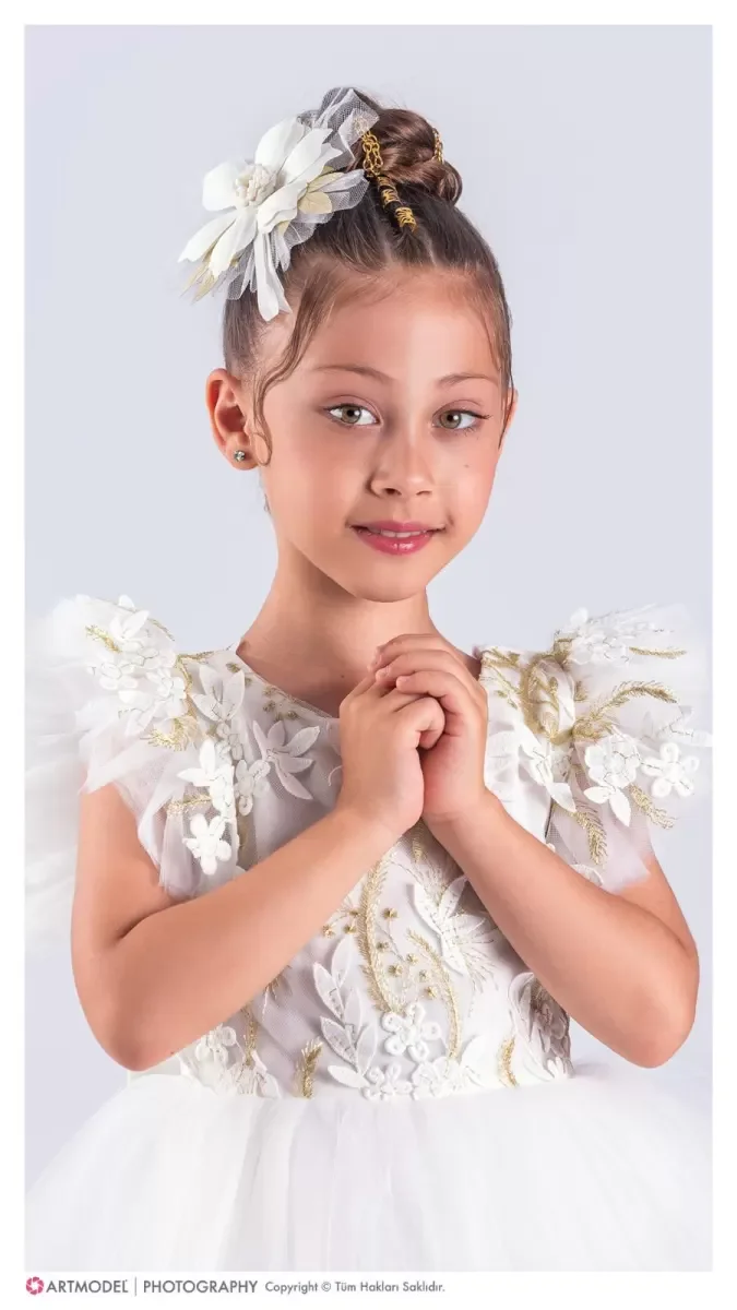 Kız Çocuk Çiçek Aplikeli Parti Kıyafeti Doğum Günü ve Gösteri Kos