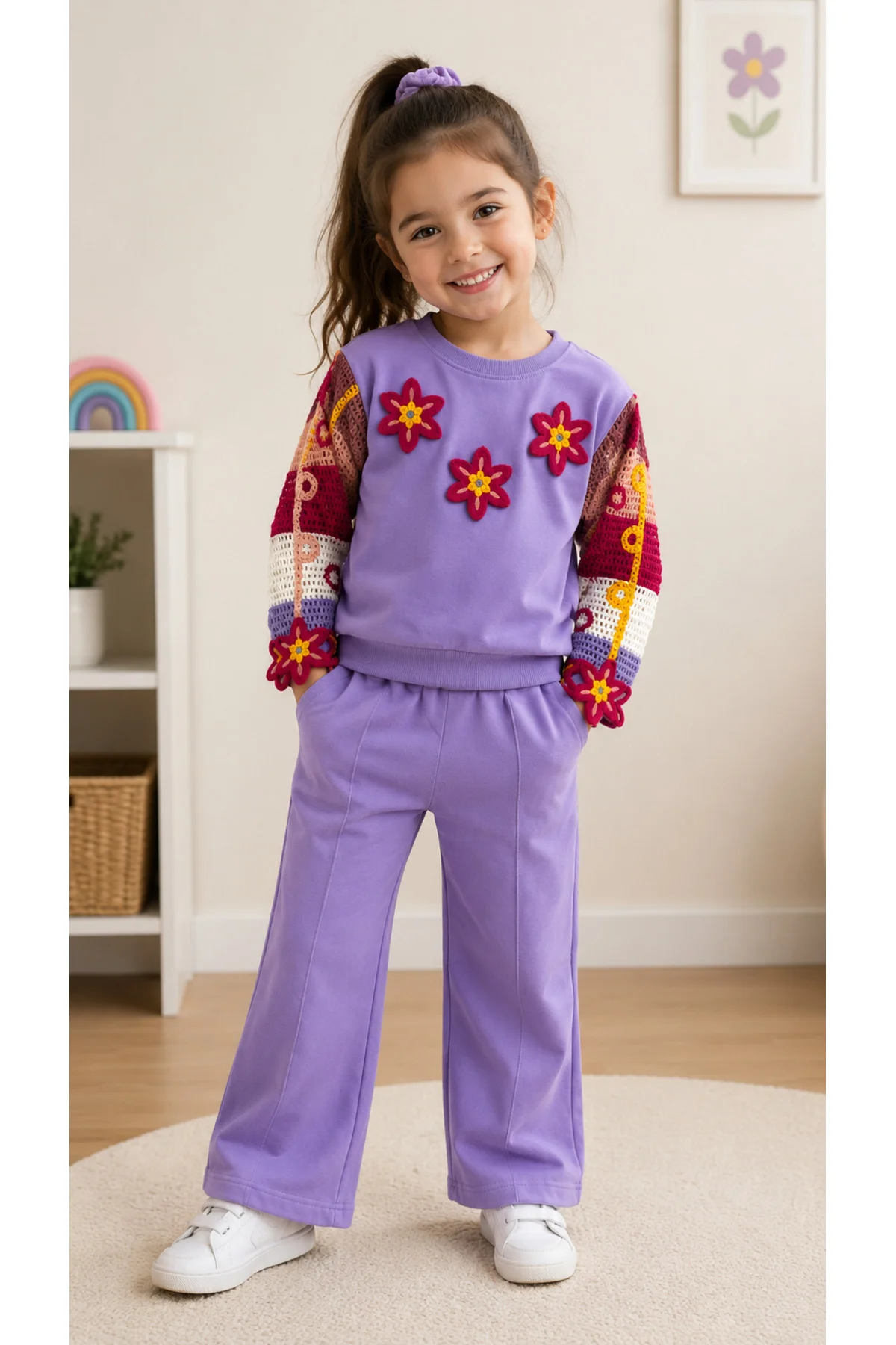 Kız Çocuk Çiçek Detaylı Örgü Kollu 2’li Takım – Sweatshirt & Pantolon 4-11 Yaş Kız Çocuk Çiçek Detaylı Örgü Kollu 2’li Takım – Sweatshirt & Pantolon 4-11 Yaş