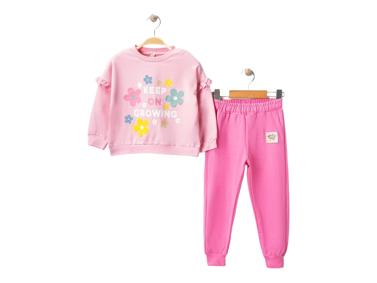 Kız Çocuk Çiçek Baskılı 2 İp 3/7 Yaş  Eşofman Takımı