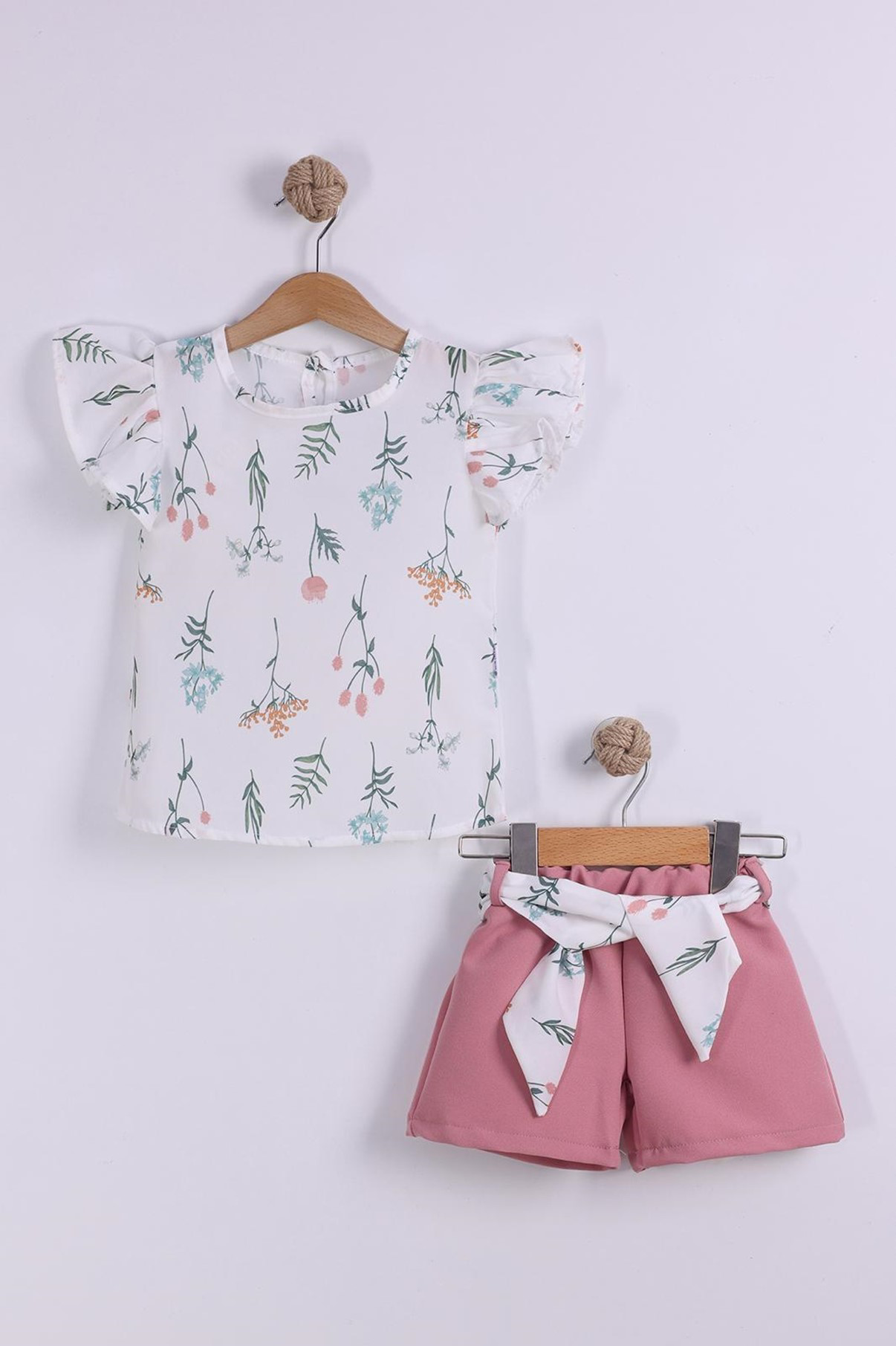 Kız Çocuk Çiçek Desenli Şortlu 2/5 Yaş Takım