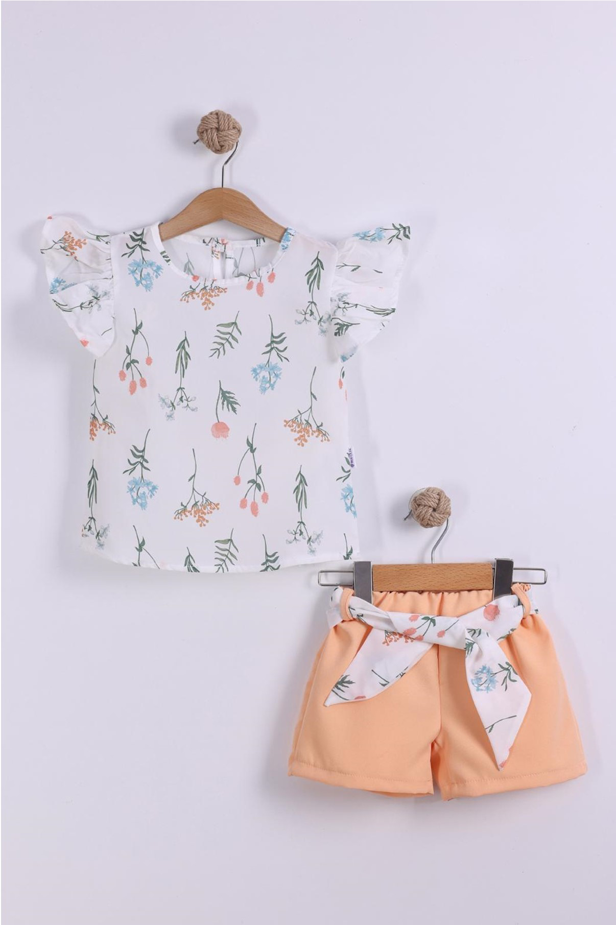 Kız Çocuk Çiçek Desenli Şortlu 2/5 Yaş Takım