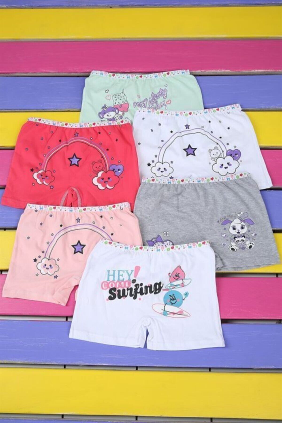Tutku Kız Çocuk Çok Renkli Pamuklu Boxer 6'Lı Paket