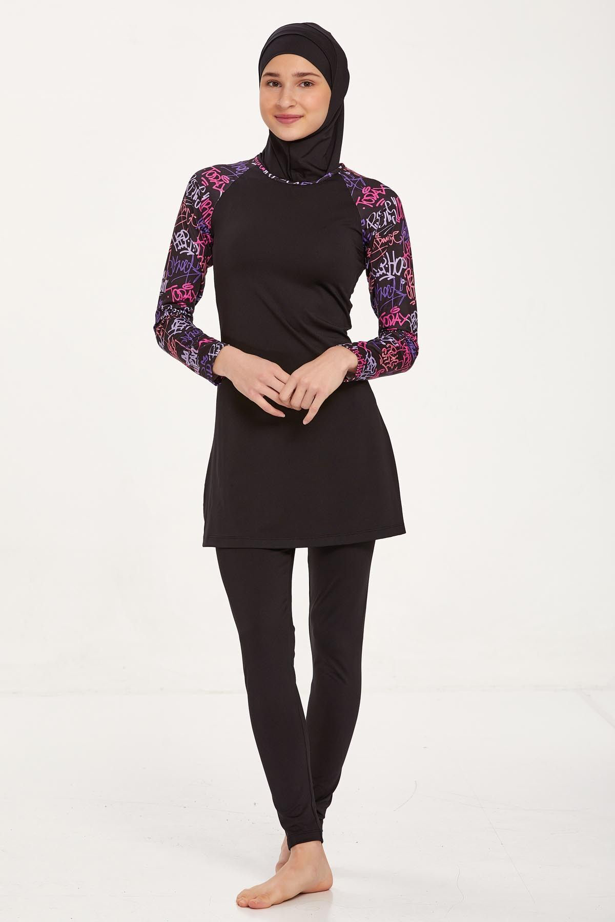 Adasea Kız Çocuk-Garson Boy Tam Kapalı Tesettür Mayo Siyah