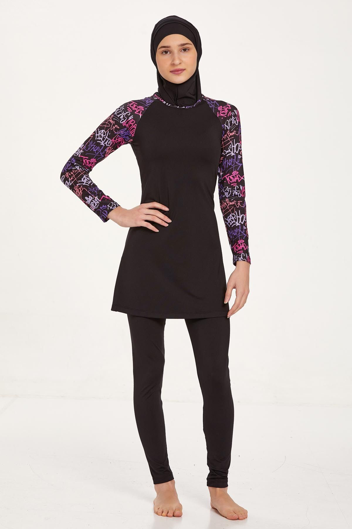 Adasea Kız Çocuk-Garson Boy Tam Kapalı Tesettür Mayo Siyah