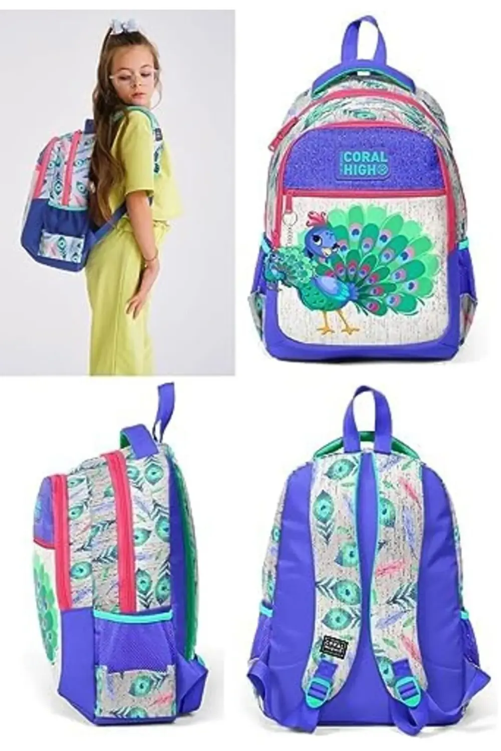 Kız Çocuk İlkokul ve Ortaokul Sırt Çantası - Yeşil Tavuskuşu 1185