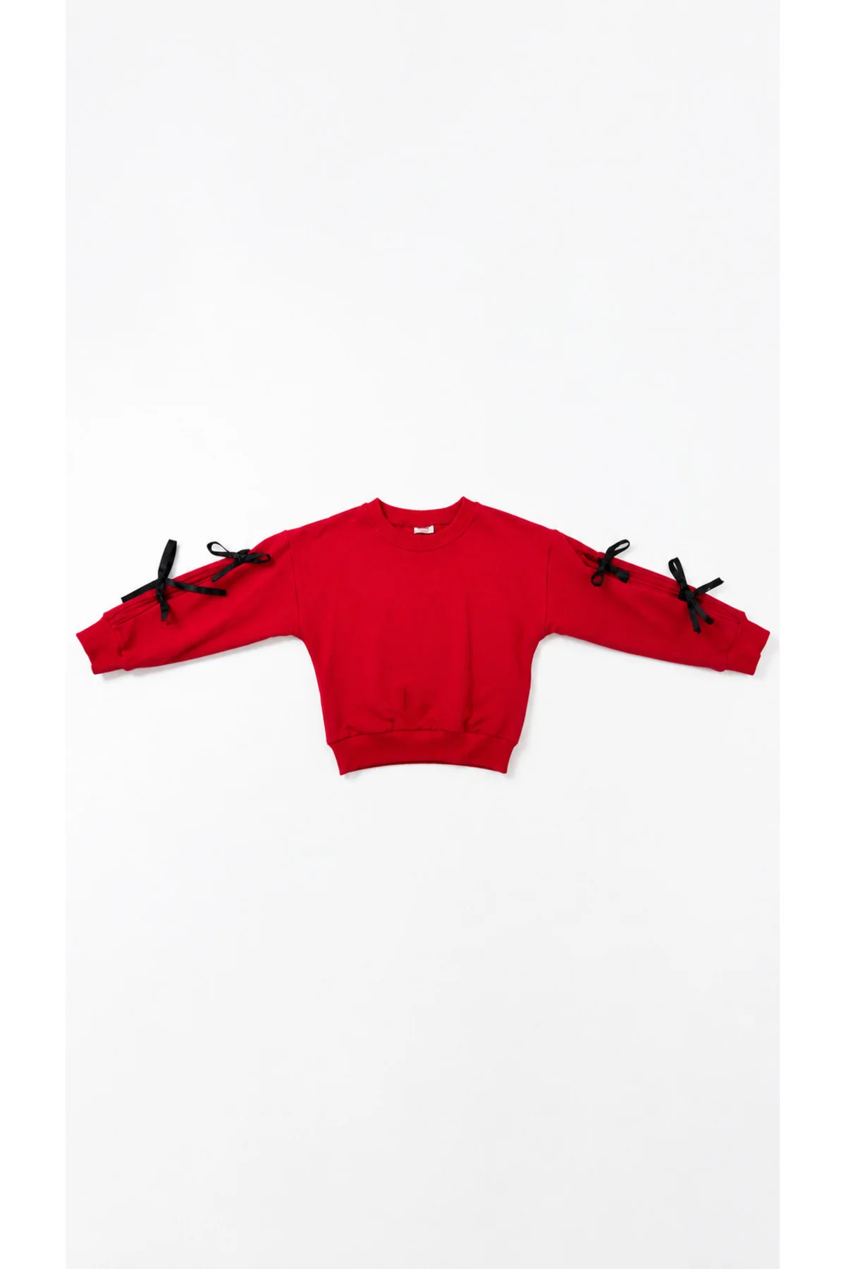 Kız Çocuk Kırmızı Fiyonk Detaylı Sweatshirt ve Siyah Fırfırlı Etek 2’li Takım 3-7 Yaş