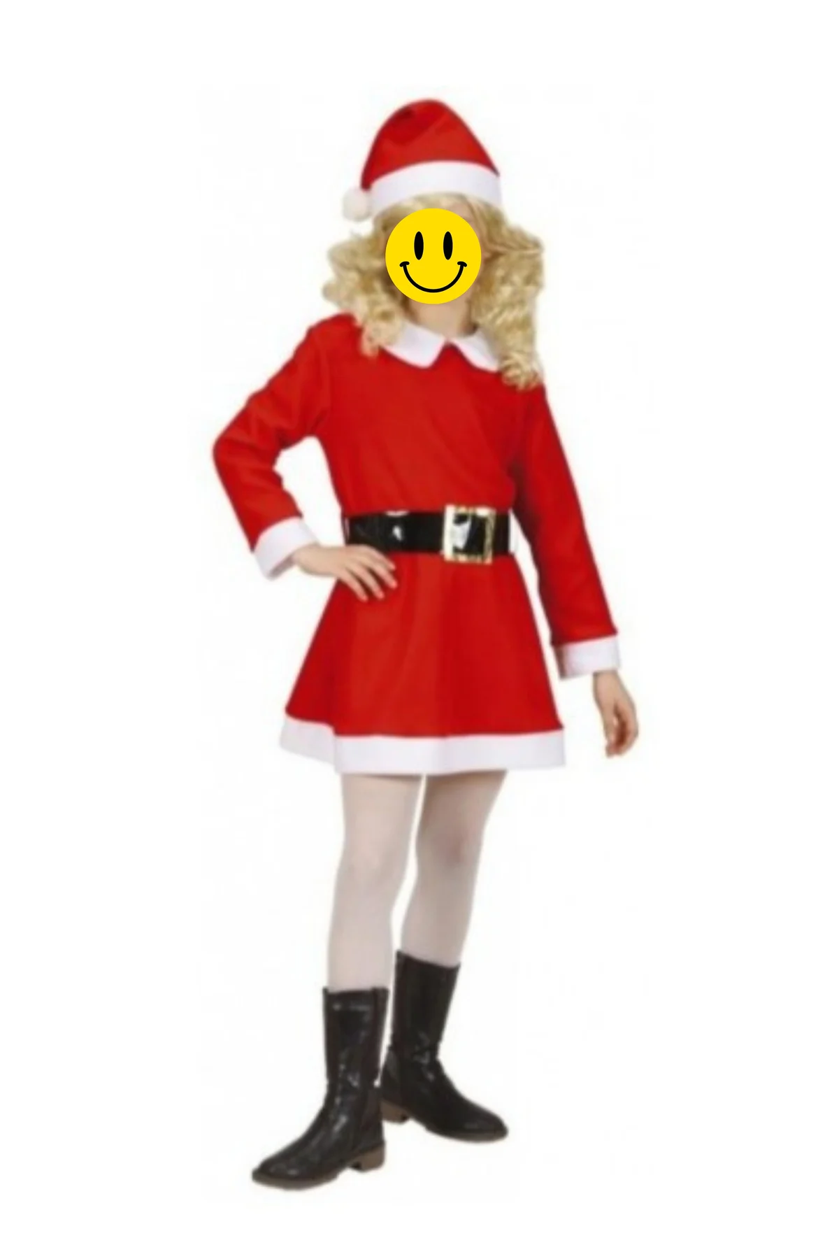 Kız Çocuk Kırmızı Noel Elbisesi Santa Temalı Kışlık Sıcak Yılbaşı