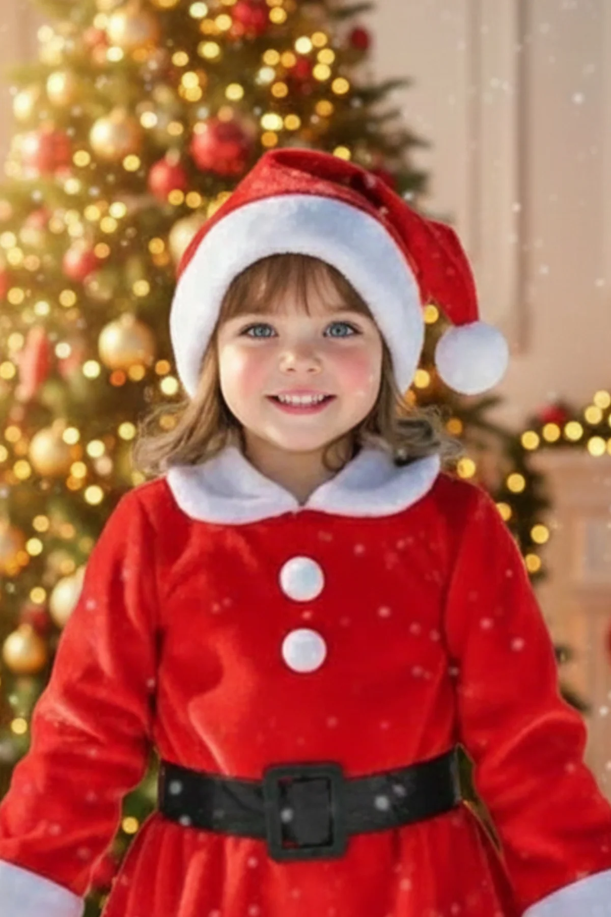 Kız Çocuk Kırmızı Şapka Beyaz Yılbaşı Temalı Noel Partisi Kostüm 