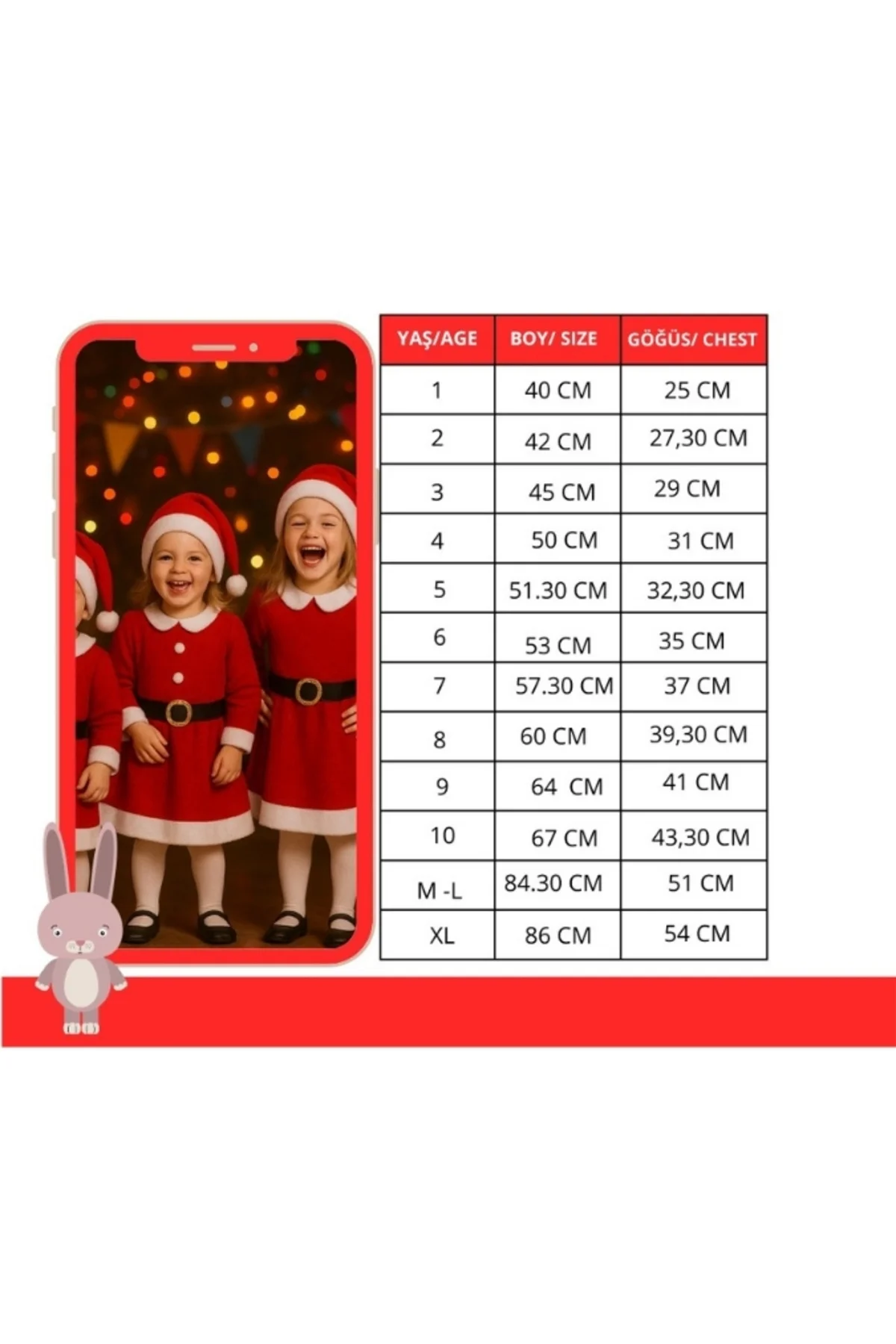 Kız Çocuk Kırmızı Şapka Beyaz Yılbaşı Temalı Noel Partisi Kostüm 