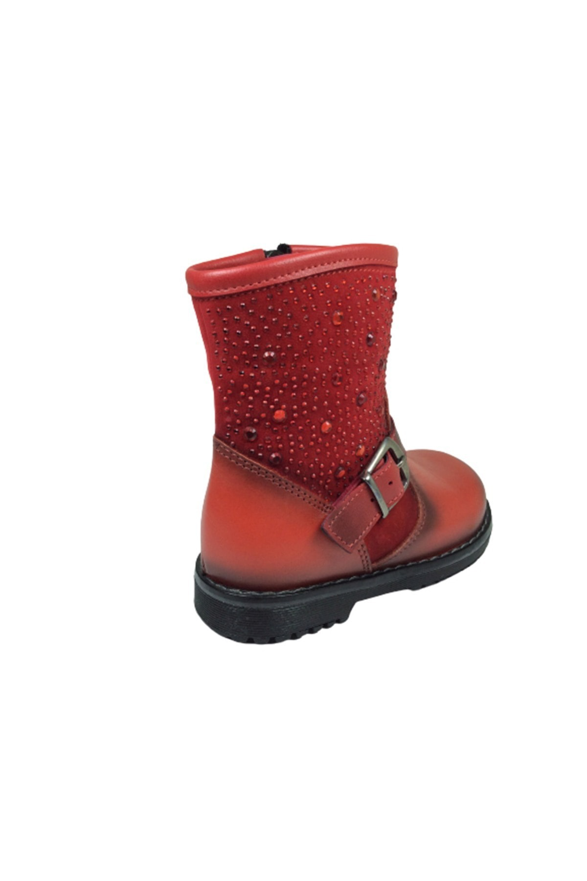 Kız Çocuk Kırmızı Taşlı Tokalı Fermuarlı Deri Anatomik Bot