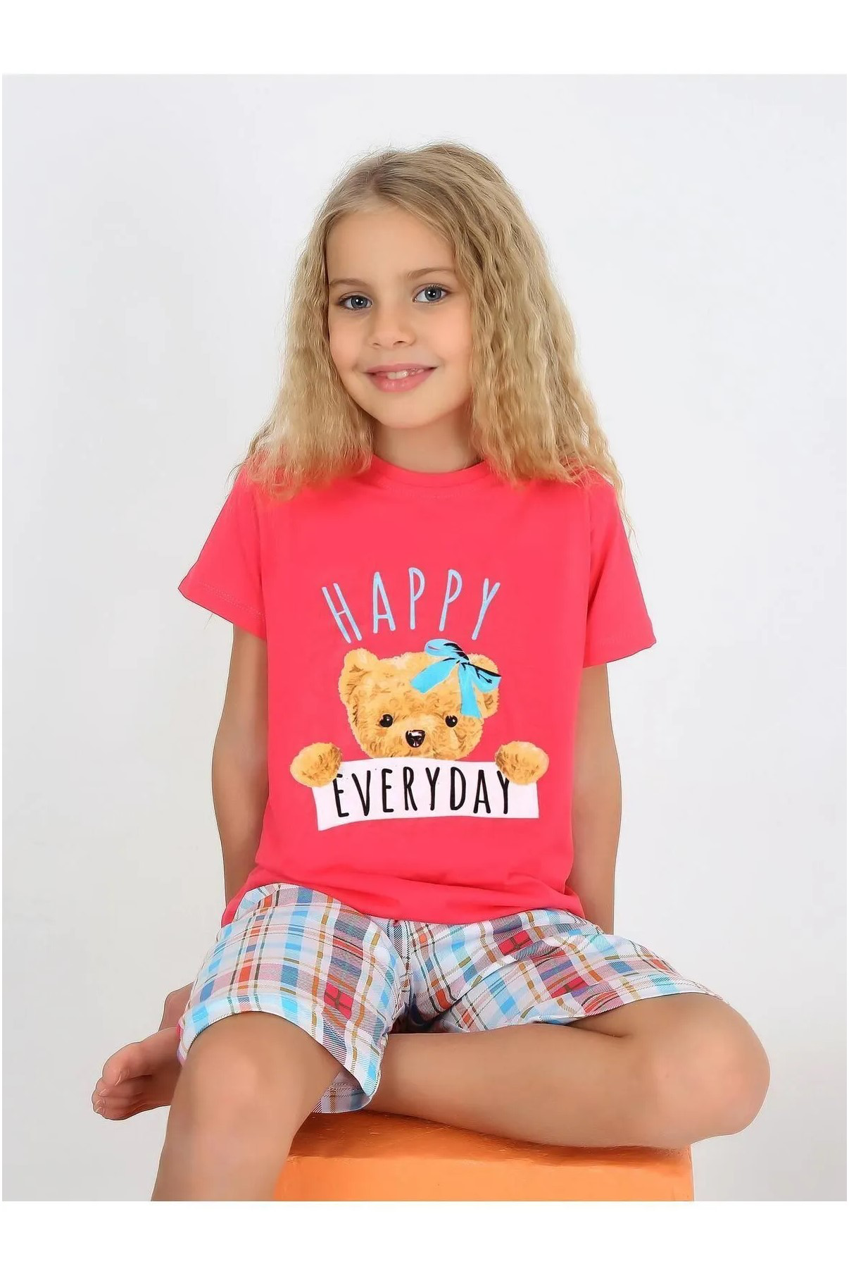Kız Çocuk Kısa Kollu Kapri %100 Pamuklu  Pijama Takımı 6/9 yaş