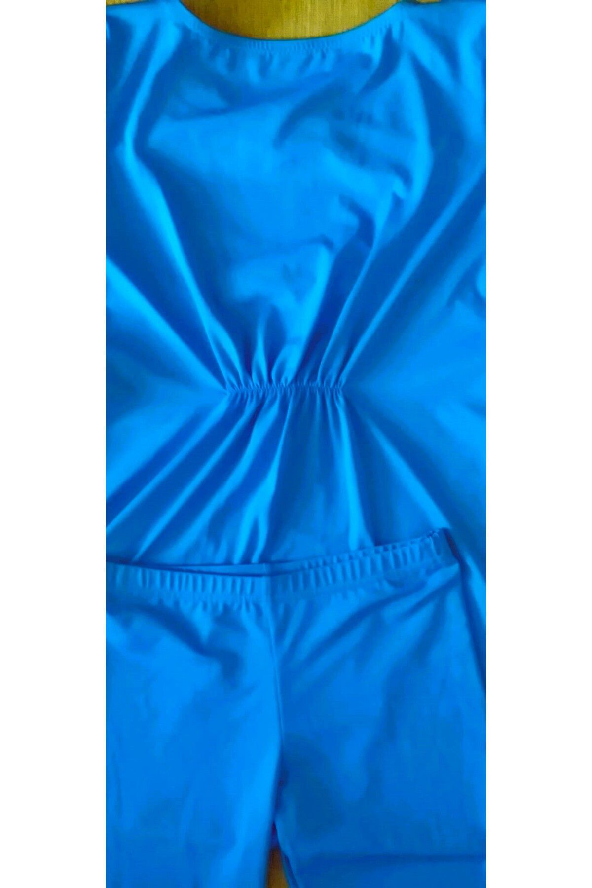 Asmay Kız Çocuk Kolsuz Kısa Taytlı Tesettür Mayo Koyu Mavi