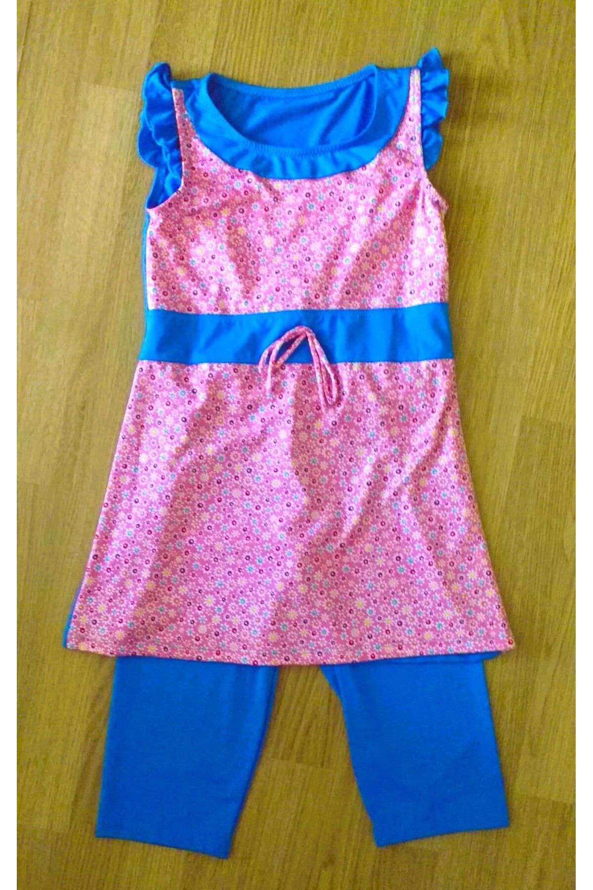 Asmay Kız Çocuk Kolsuz Kısa Taytlı Tesettür Mayo Koyu Mavi