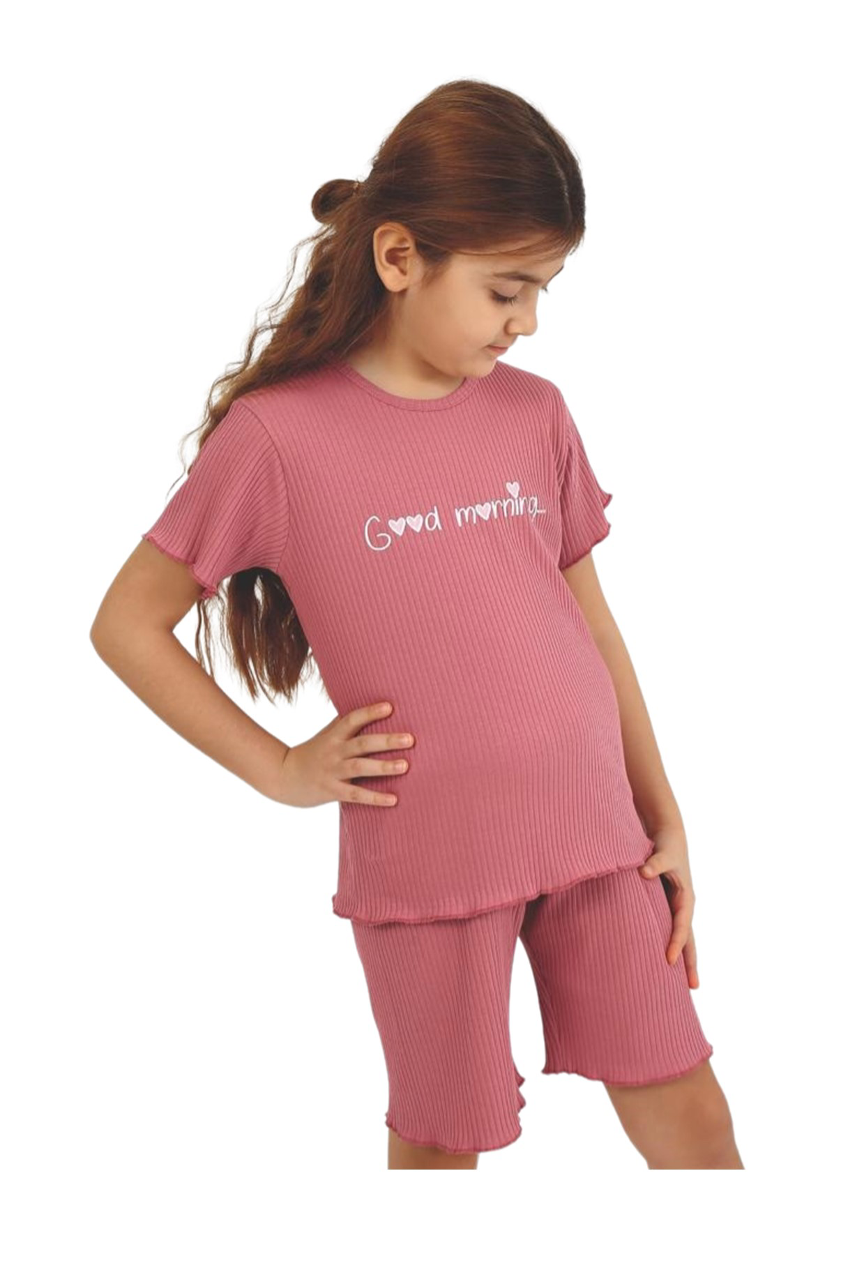 Kız Çocuk Love Baskılı Kısa Kollu Bisiklet Yaka 10/15 Yaş Takımı