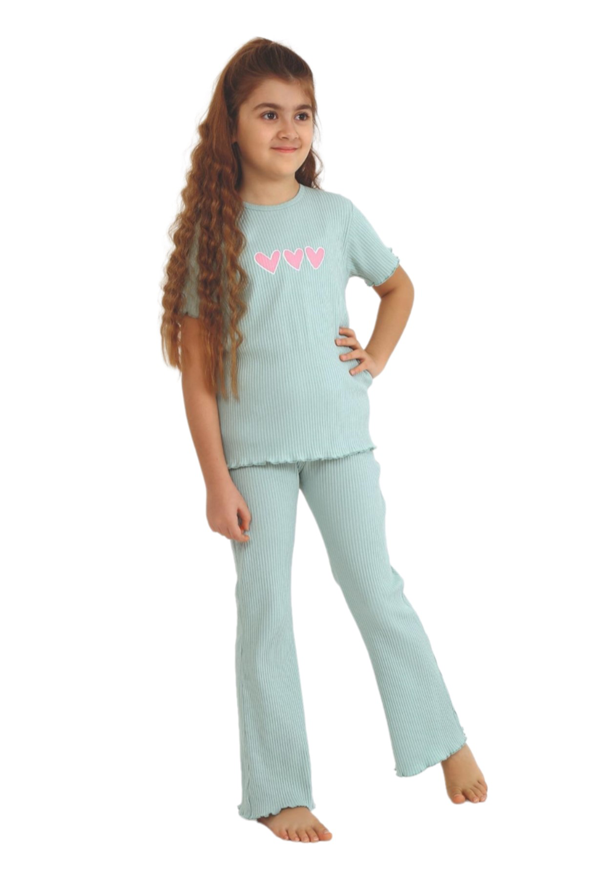 Diamondstar Kız Çocuk Love Baskılı Kısa Kollu Bisiklet Yaka 10/15 Yaş Takımı