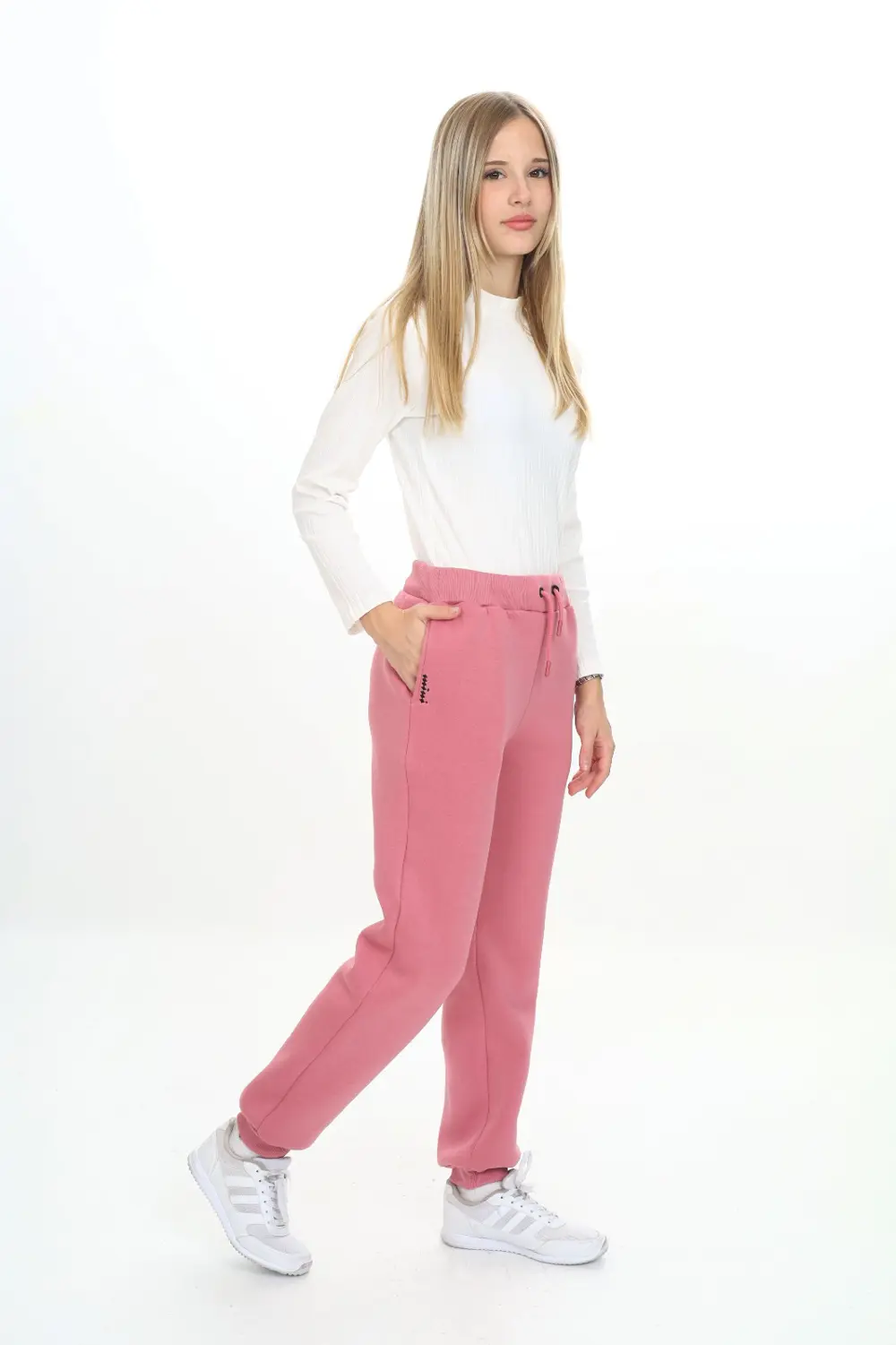 Kız Çocuk Nakış Baskılı Beli Paçası Ribanalı Cepli Basic Jogger E