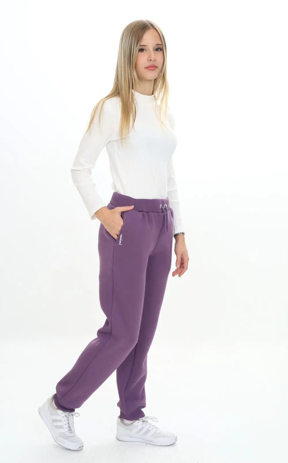 Kız Çocuk Nakış Baskılı Beli Paçası Ribanalı Cepli Basic Jogger E