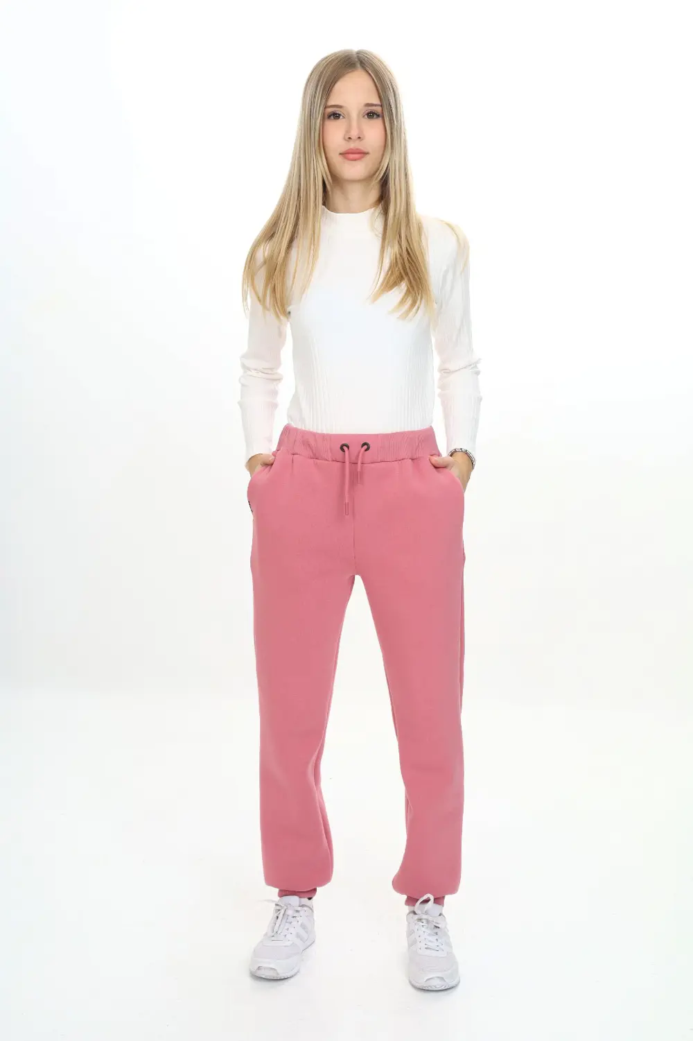 Kız Çocuk Nakış Baskılı Beli Paçası Ribanalı Cepli Basic Jogger E