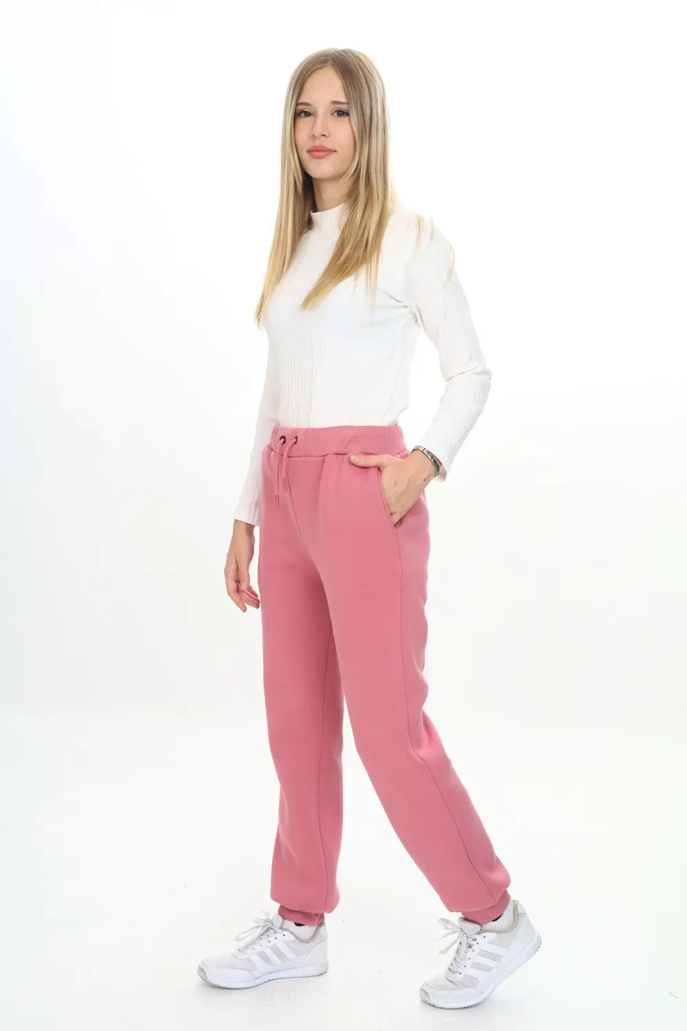 Kız Çocuk Nakış Baskılı Beli Paçası Ribanalı Cepli Basic Jogger E
