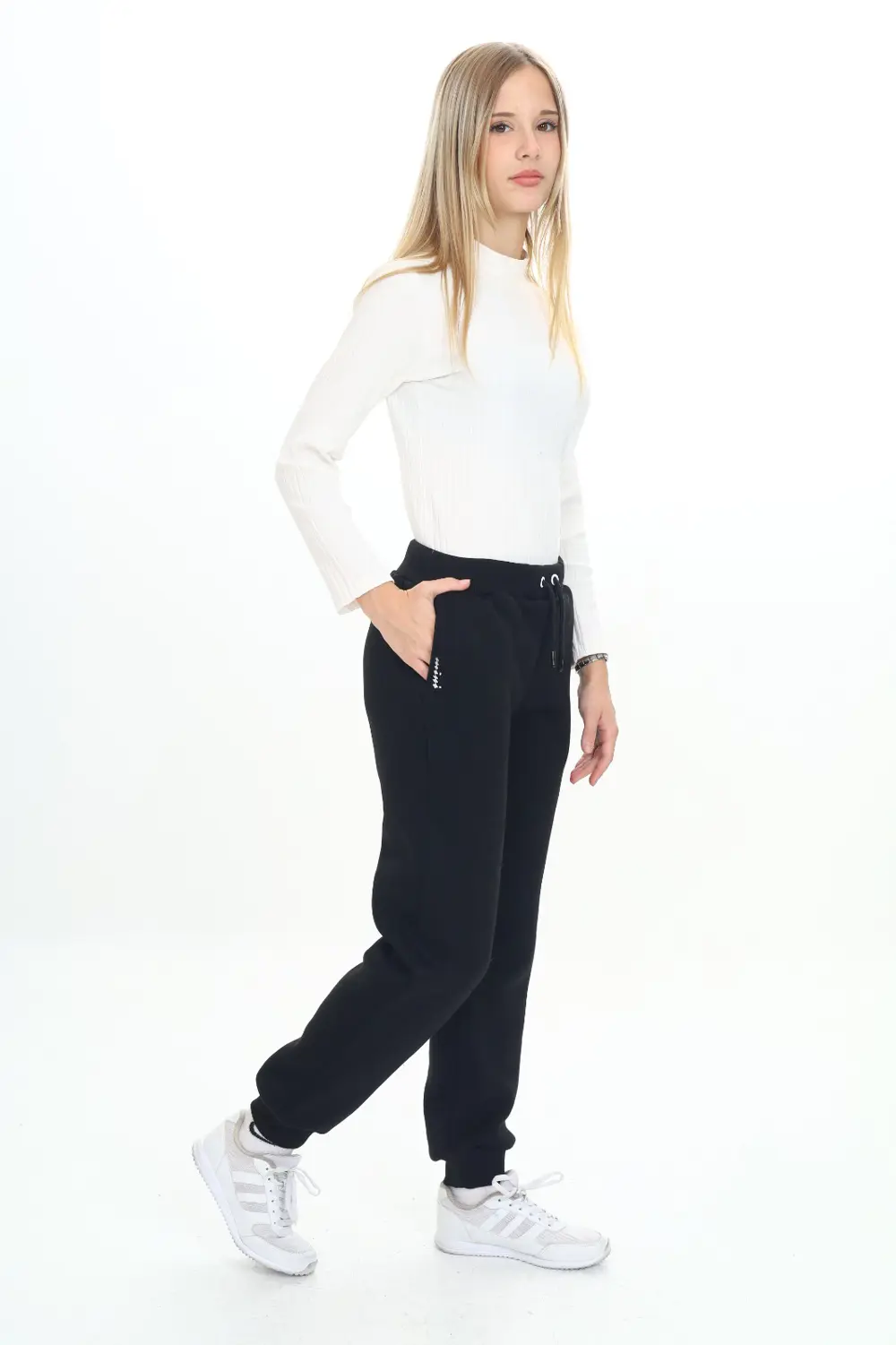 Kız Çocuk Nakış Baskılı Beli Paçası Ribanalı Cepli Basic Jogger E